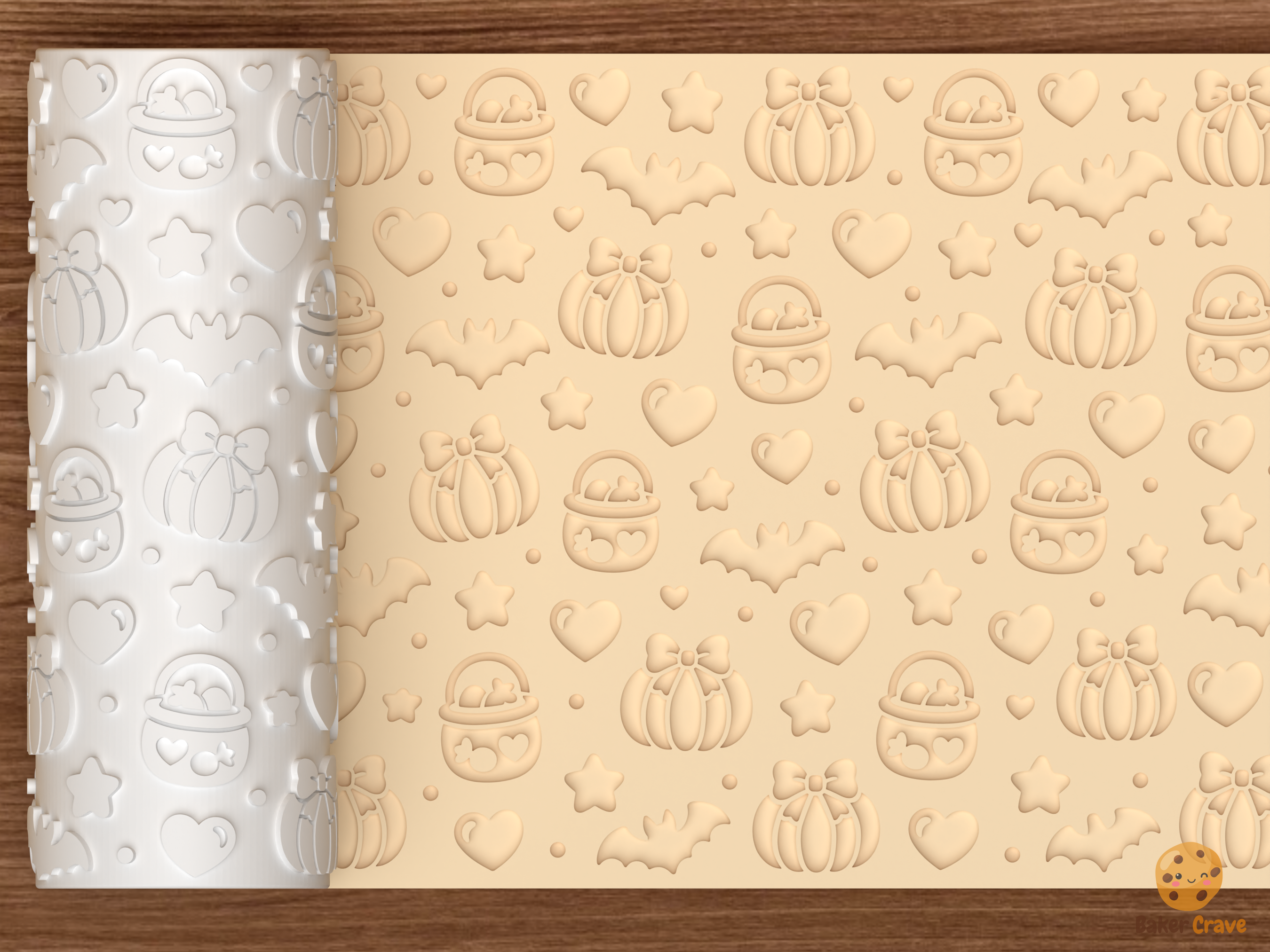 Pastelween Bow Pumpkin Textured Roller STL File - 01 main photo deboss