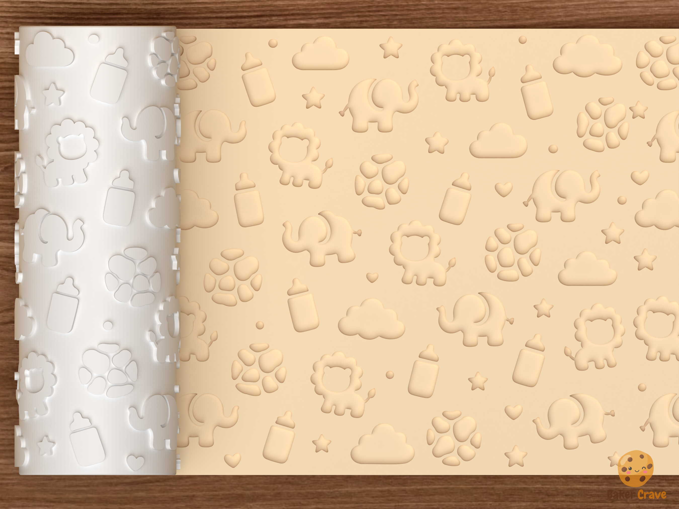 Safari Baby Shower Textured Roller STL File - 01 main photo deboss