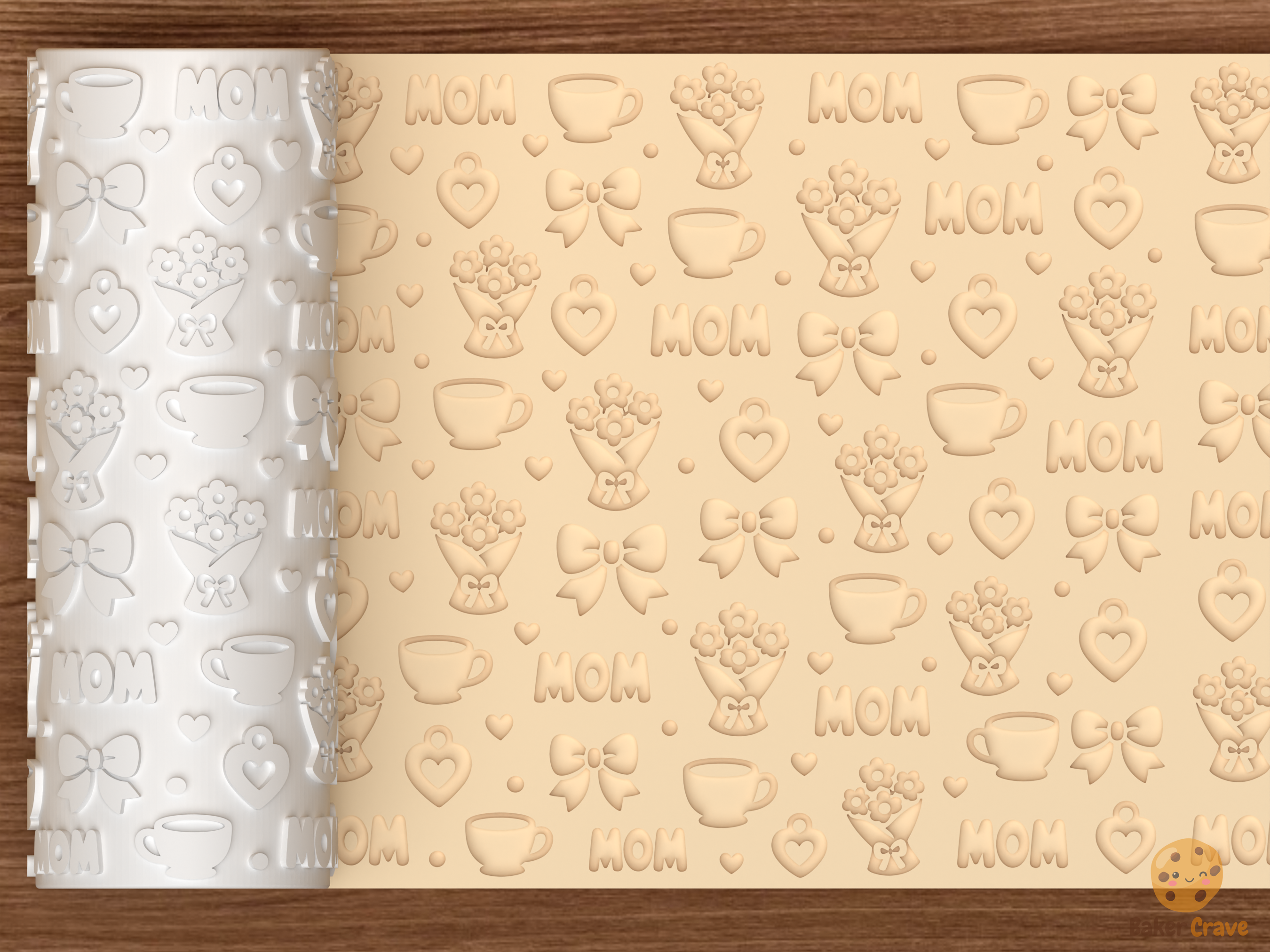 Mother's Day Tea Floral Textured Roller STL File