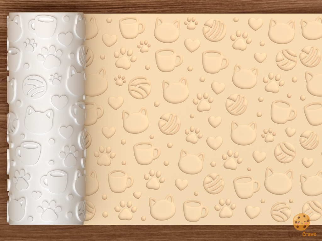 Cat Cafe Textured Roller STL File - 01 main photo deboss
