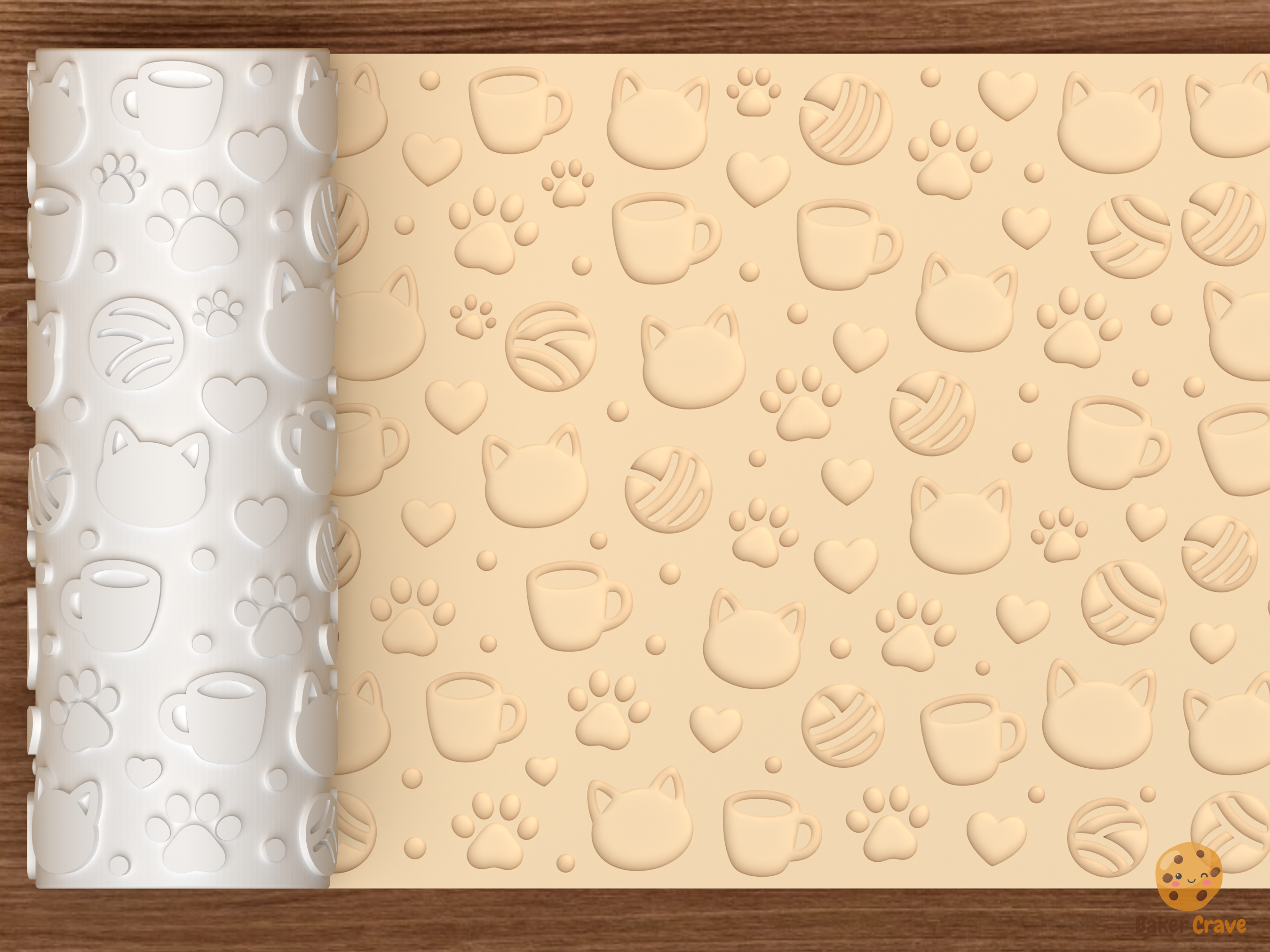 Cat Cafe Textured Roller STL File - 01 main photo deboss