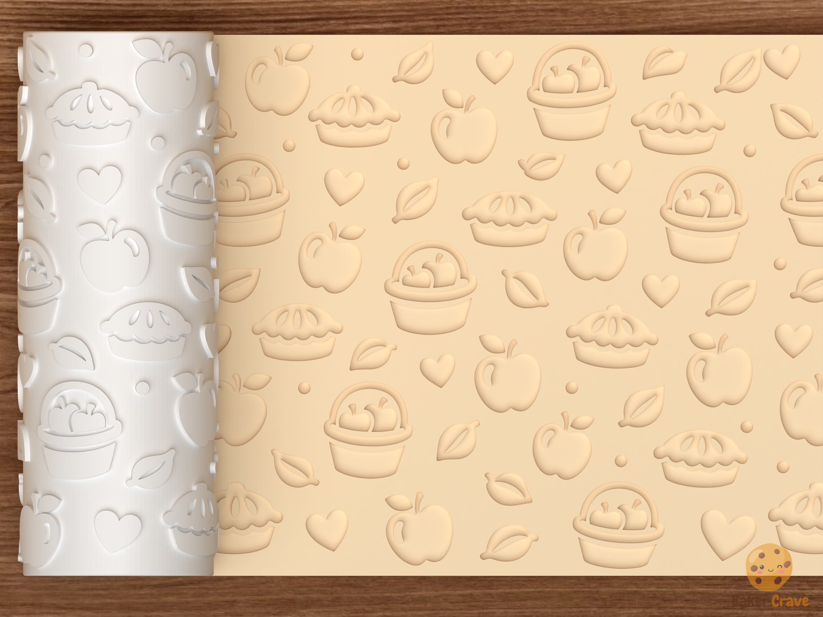 Apple Pie Orchard Textured Roller STL File - 01 main photo deboss