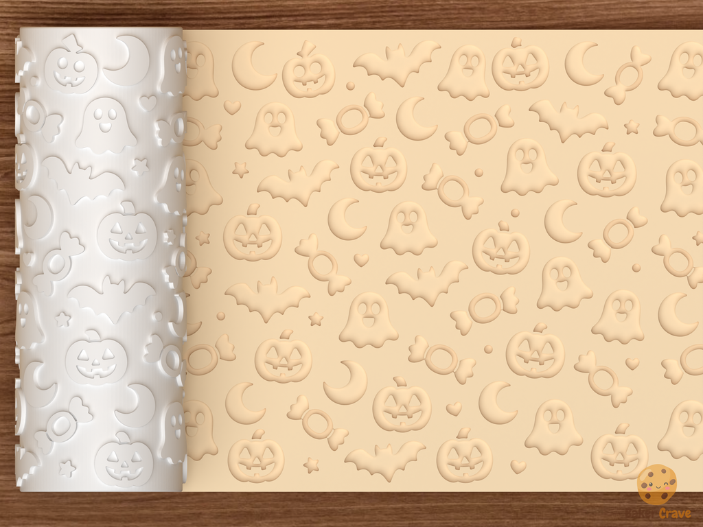 Cute Halloween Textured Roller STL File - 01 main photo deboss