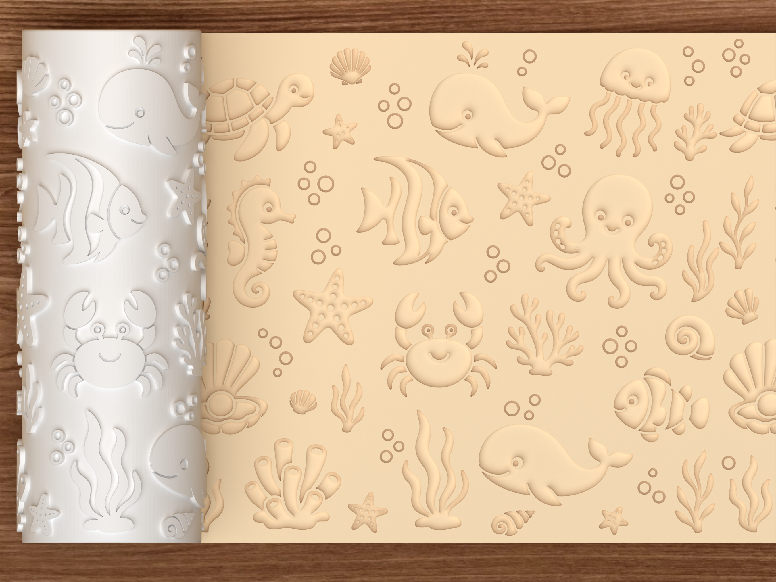 Ocean Animals Textured Roller STL File - 01 main photo deboss
