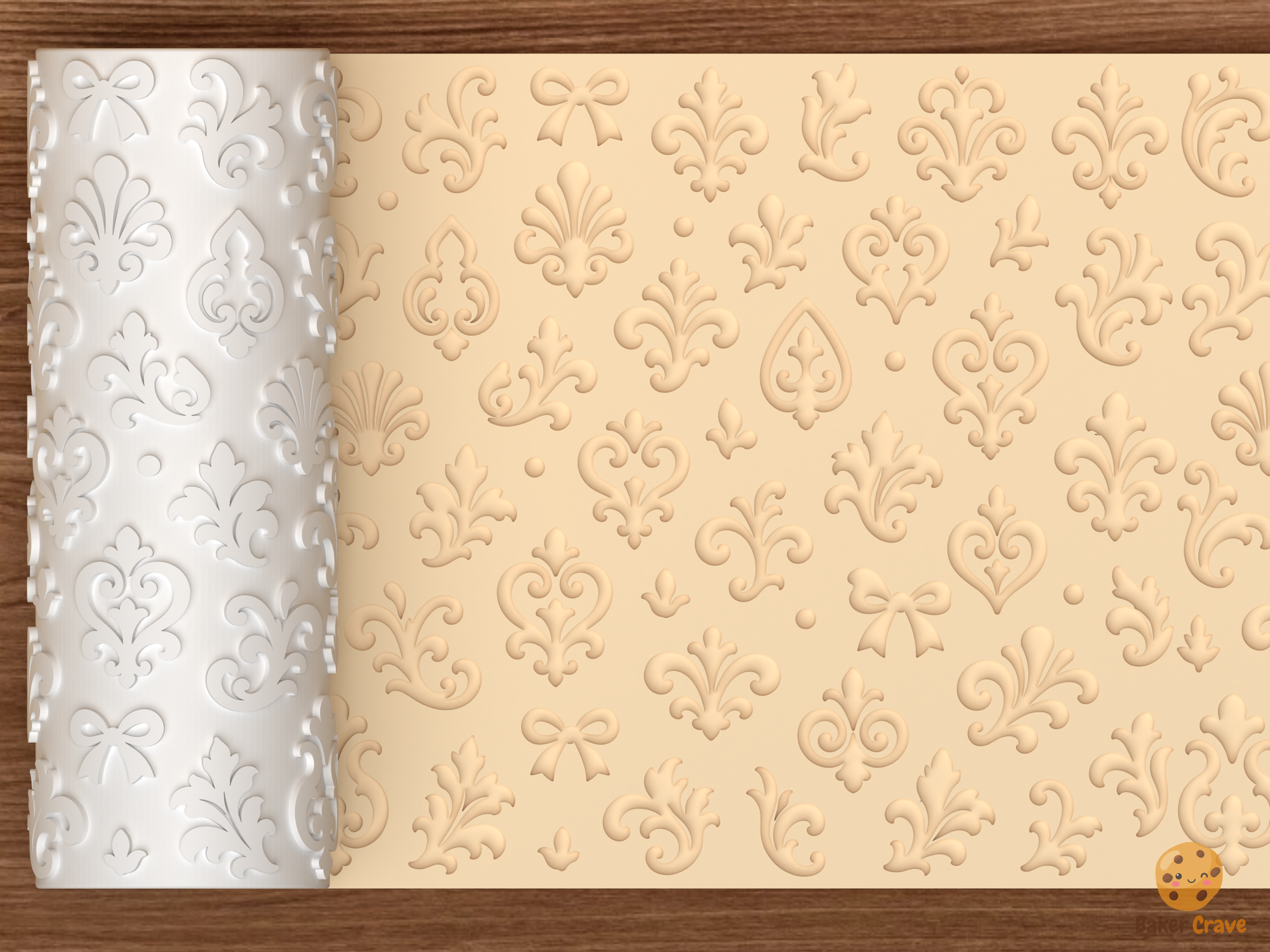 Damask Fleur De Lis Textured Roller STL File - 01 main photo deboss
