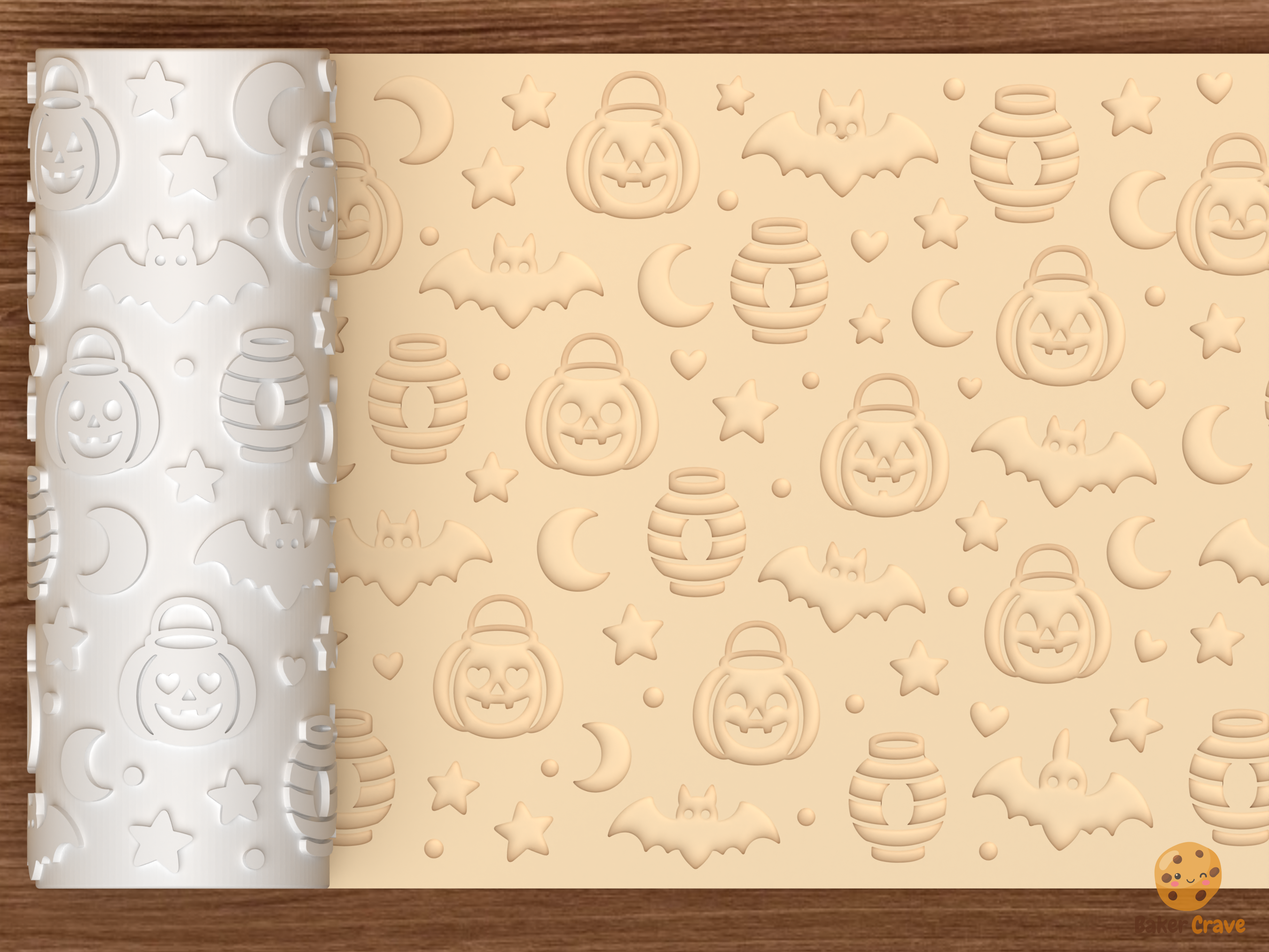 Pumpkin Lantern Parade Textured Roller STL File - 01 main photo deboss