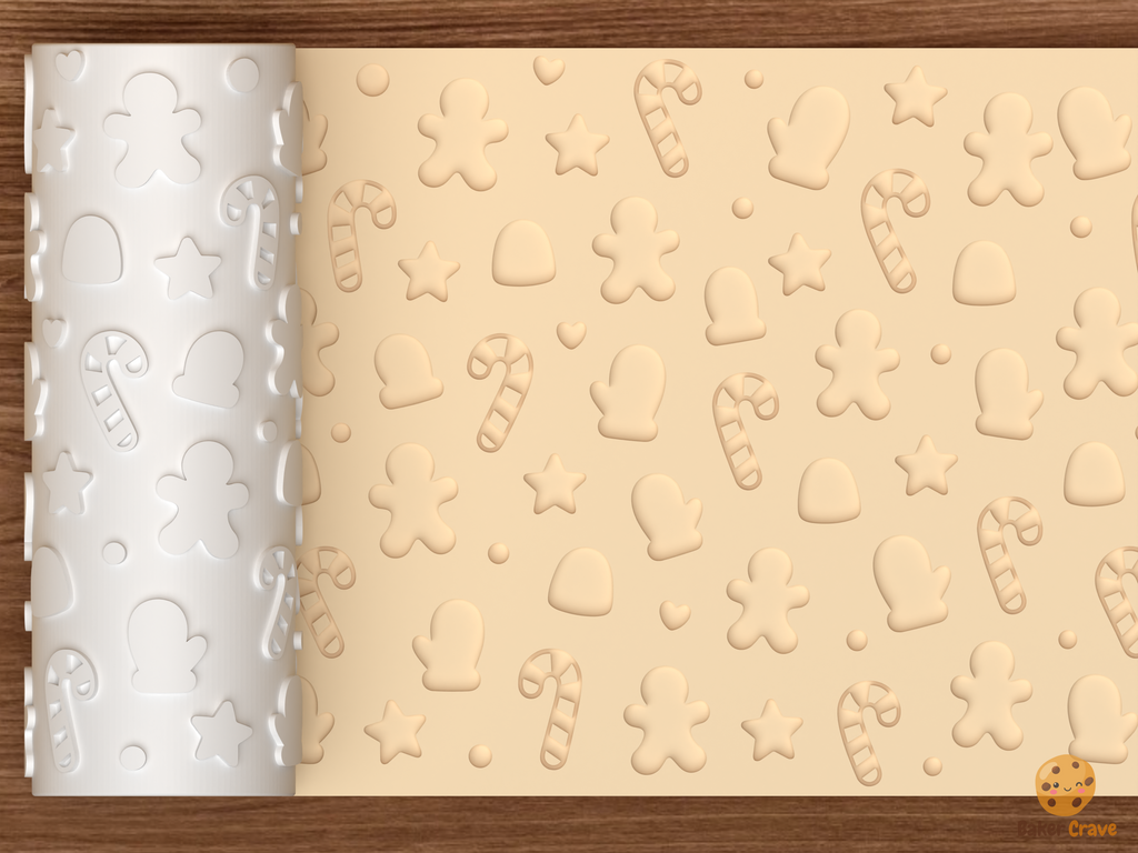 Christmas Cookie Icons Textured Roller STL File - 01 main photo deboss