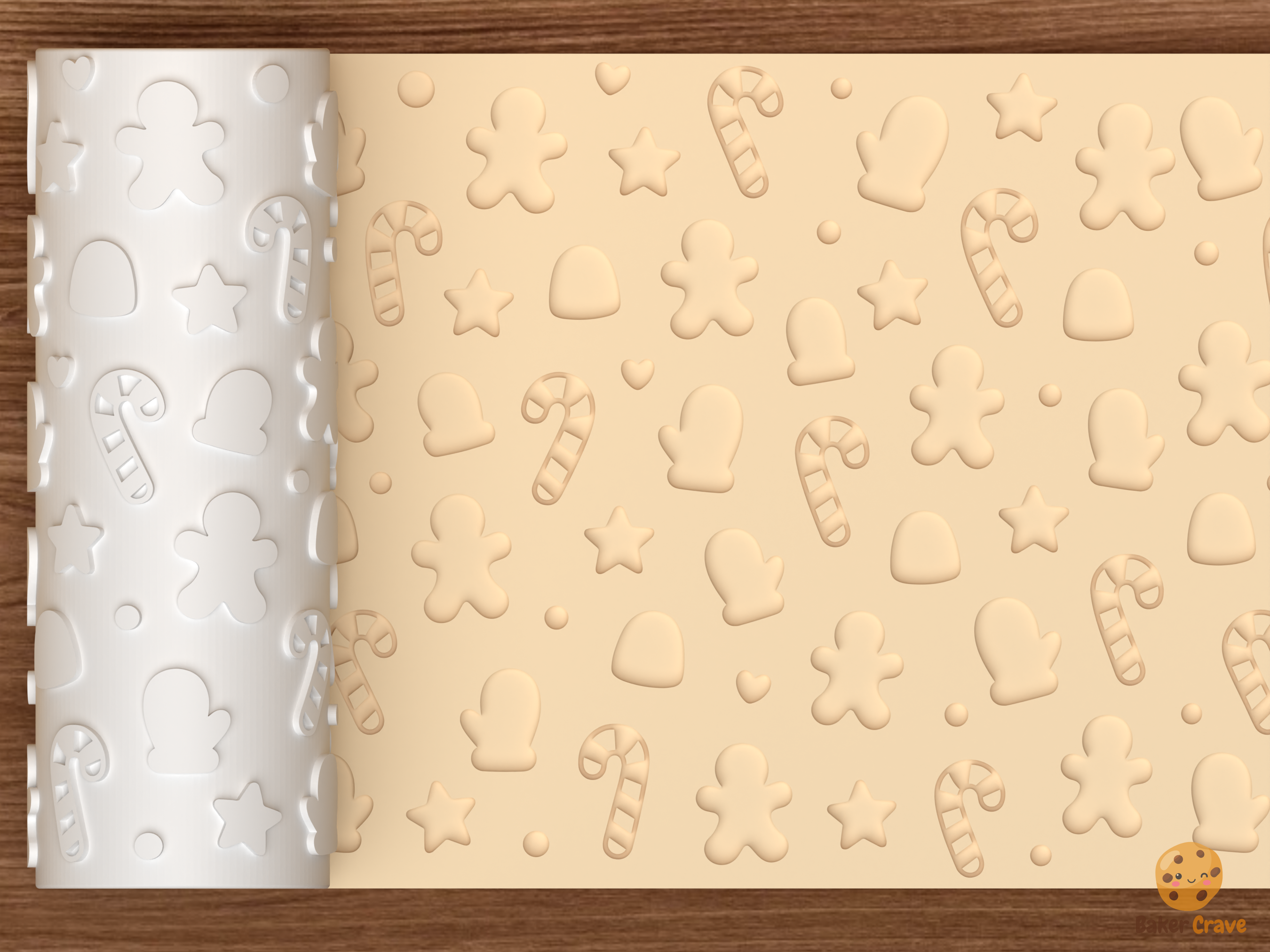 Christmas Cookie Icons Textured Roller STL File - 01 main photo deboss