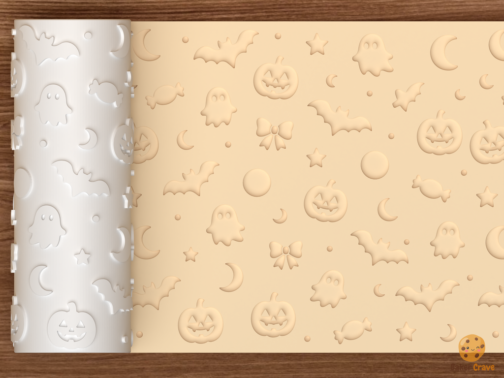 Halloween Spooky Icons Textured Roller STL File - 01 main photo deboss