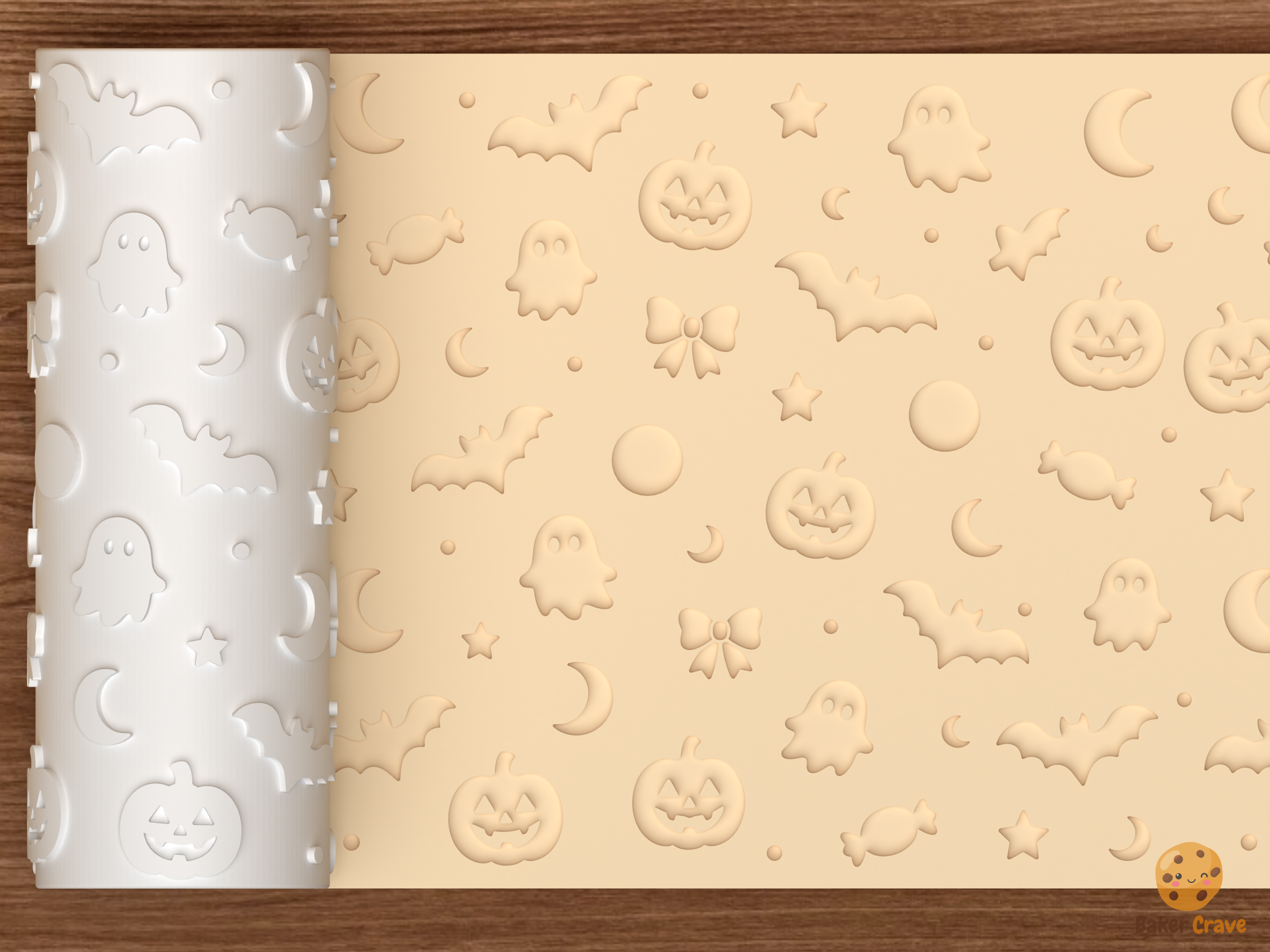 Halloween Spooky Icons Textured Roller STL File - 01 main photo deboss
