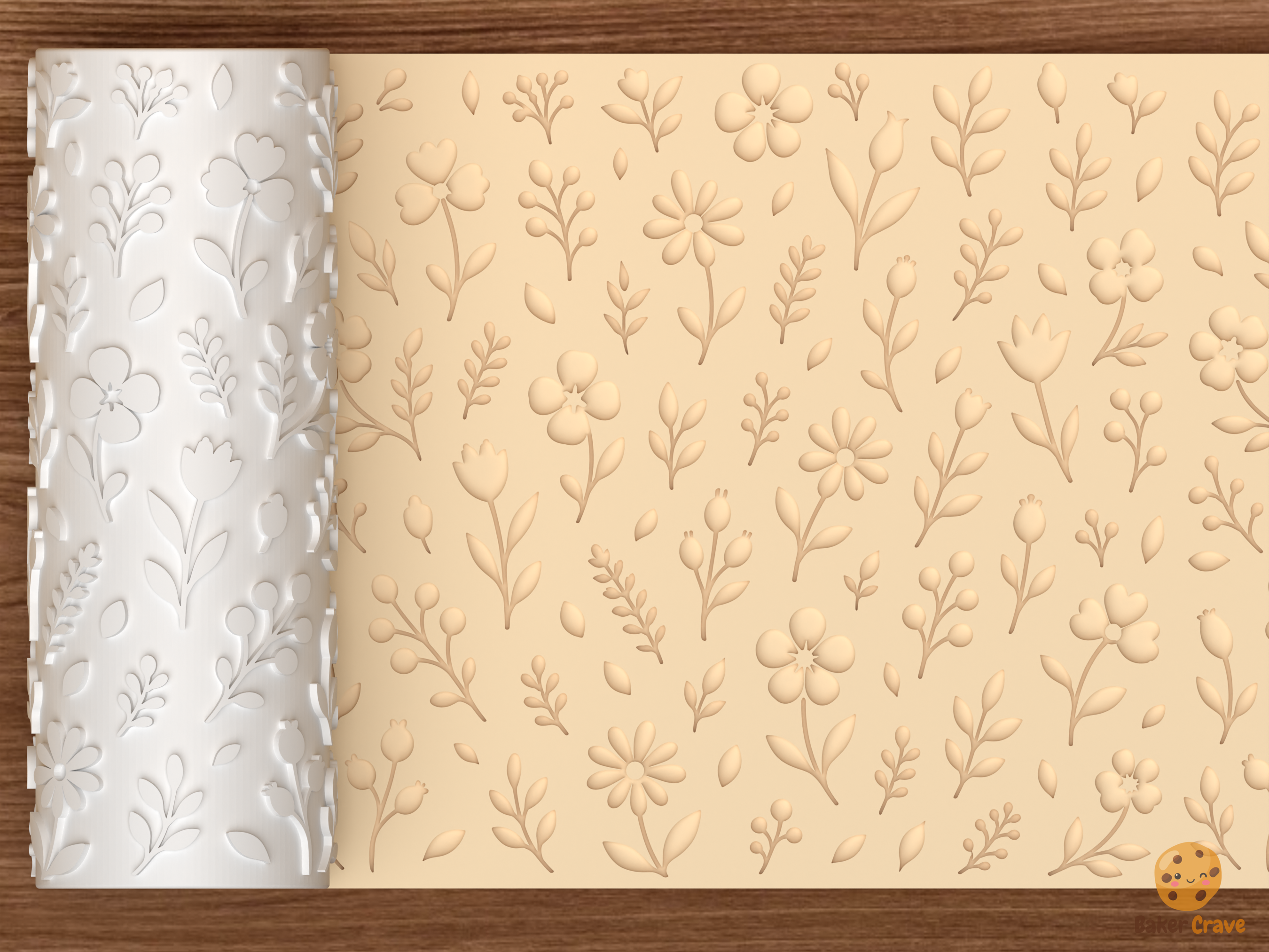 Botanical Wildflower Textured Roller STL File - 01 main photo deboss