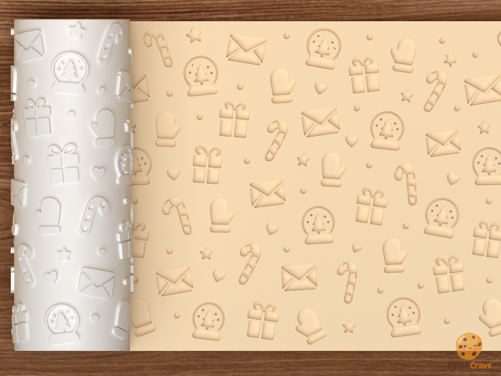 Christmas Holiday Icons Textured Roller STL File - 01 main photo deboss