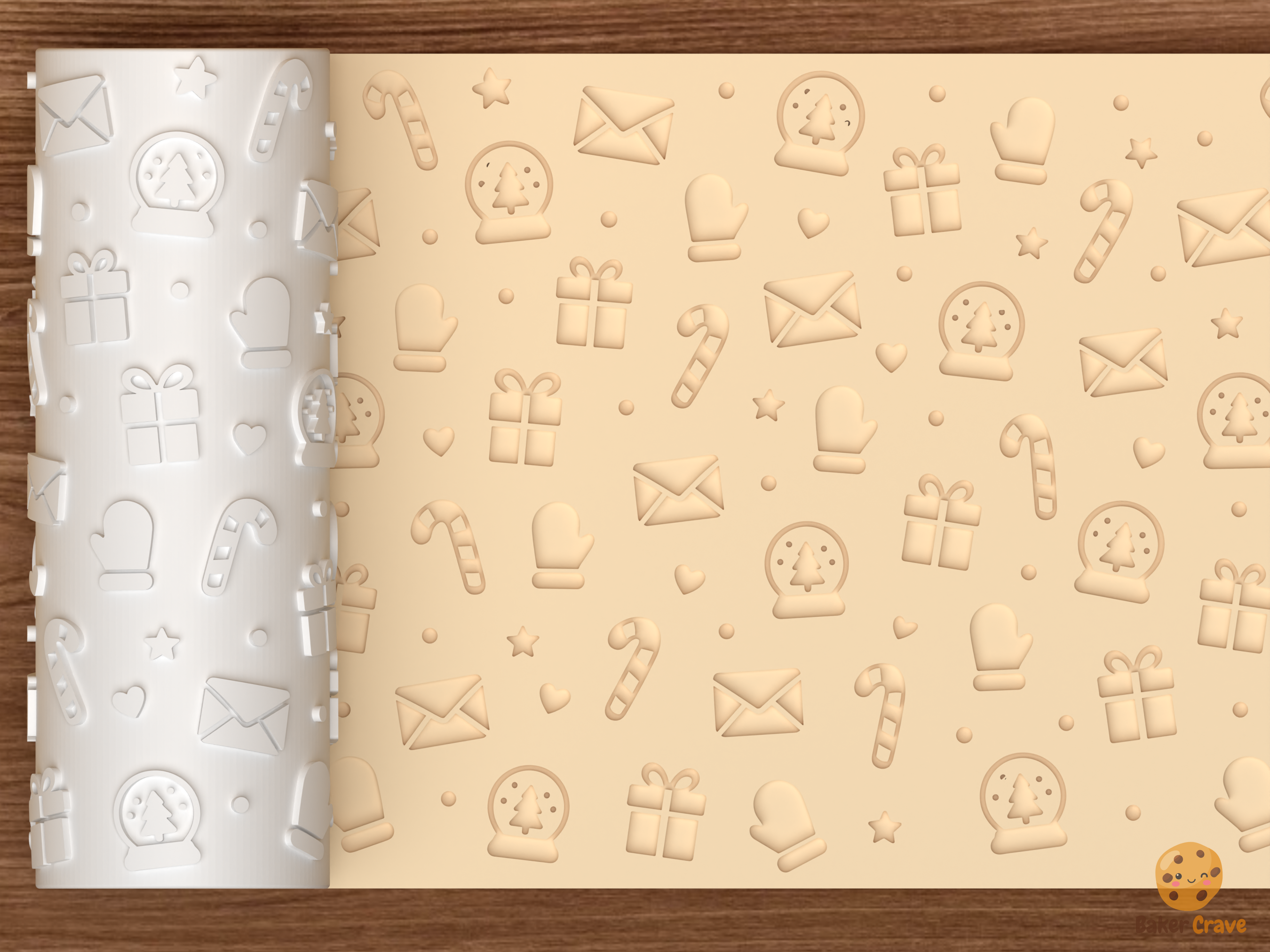 Christmas Holiday Icons Textured Roller STL File - 01 main photo deboss