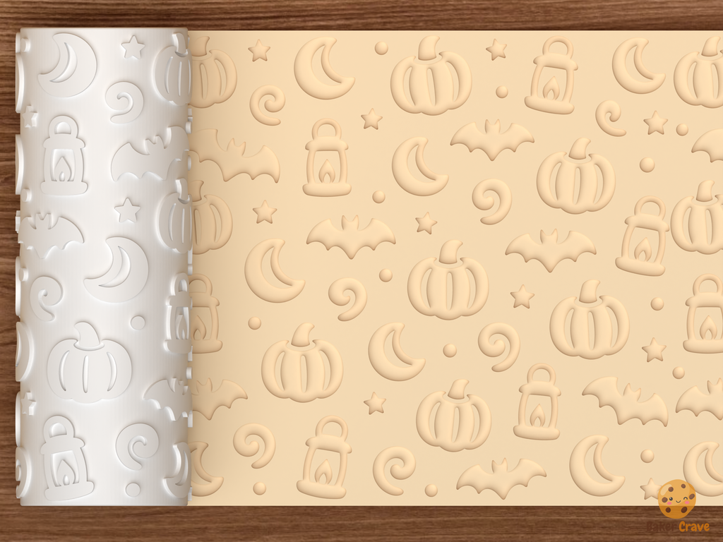 Moonlit Pumpkin Patch Textured Roller STL File - 01 main photo deboss