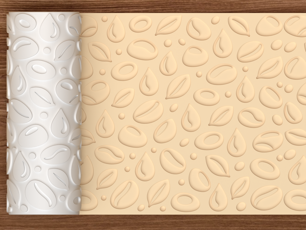 Coffee Bean Botanical Textured Roller STL File - 01 main photo deboss