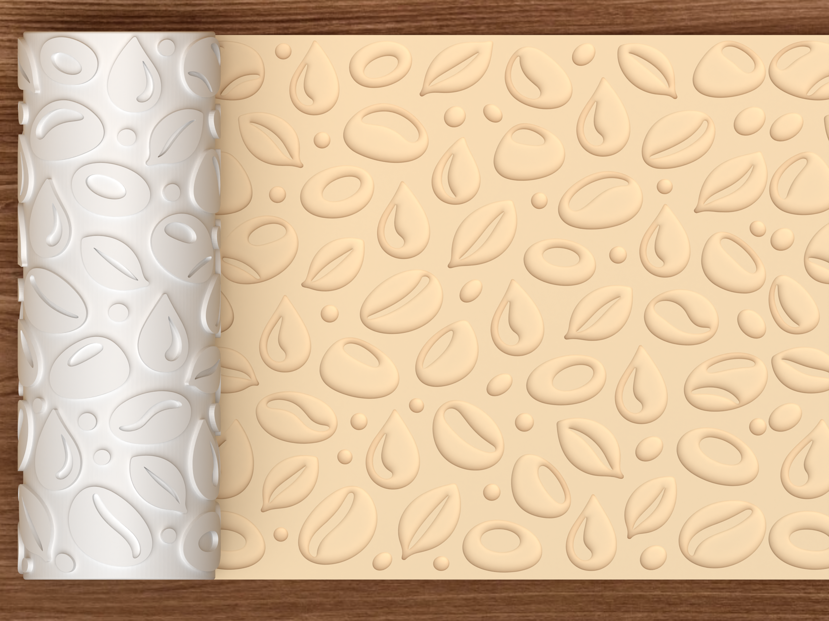 Coffee Bean Botanical Textured Roller STL File - 01 main photo deboss