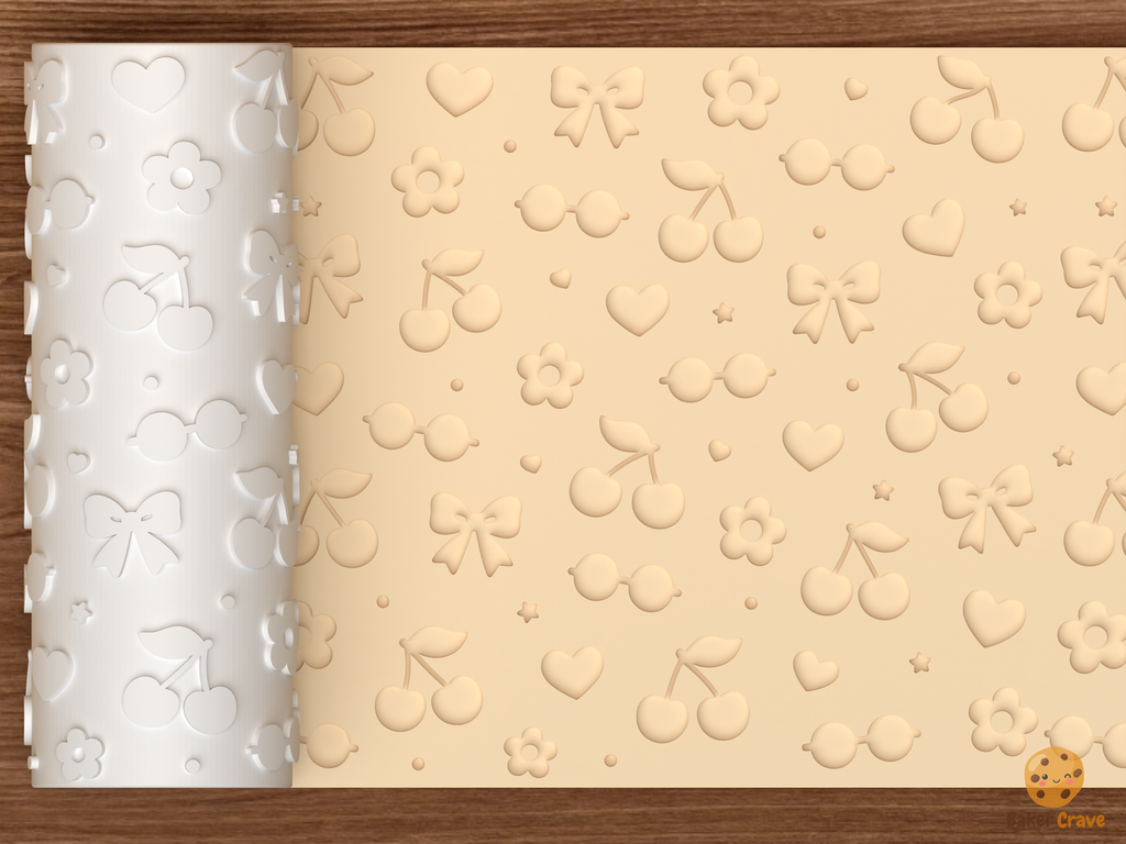 Cute Cherry Bow Textured Roller STL File - 01 main photo deboss