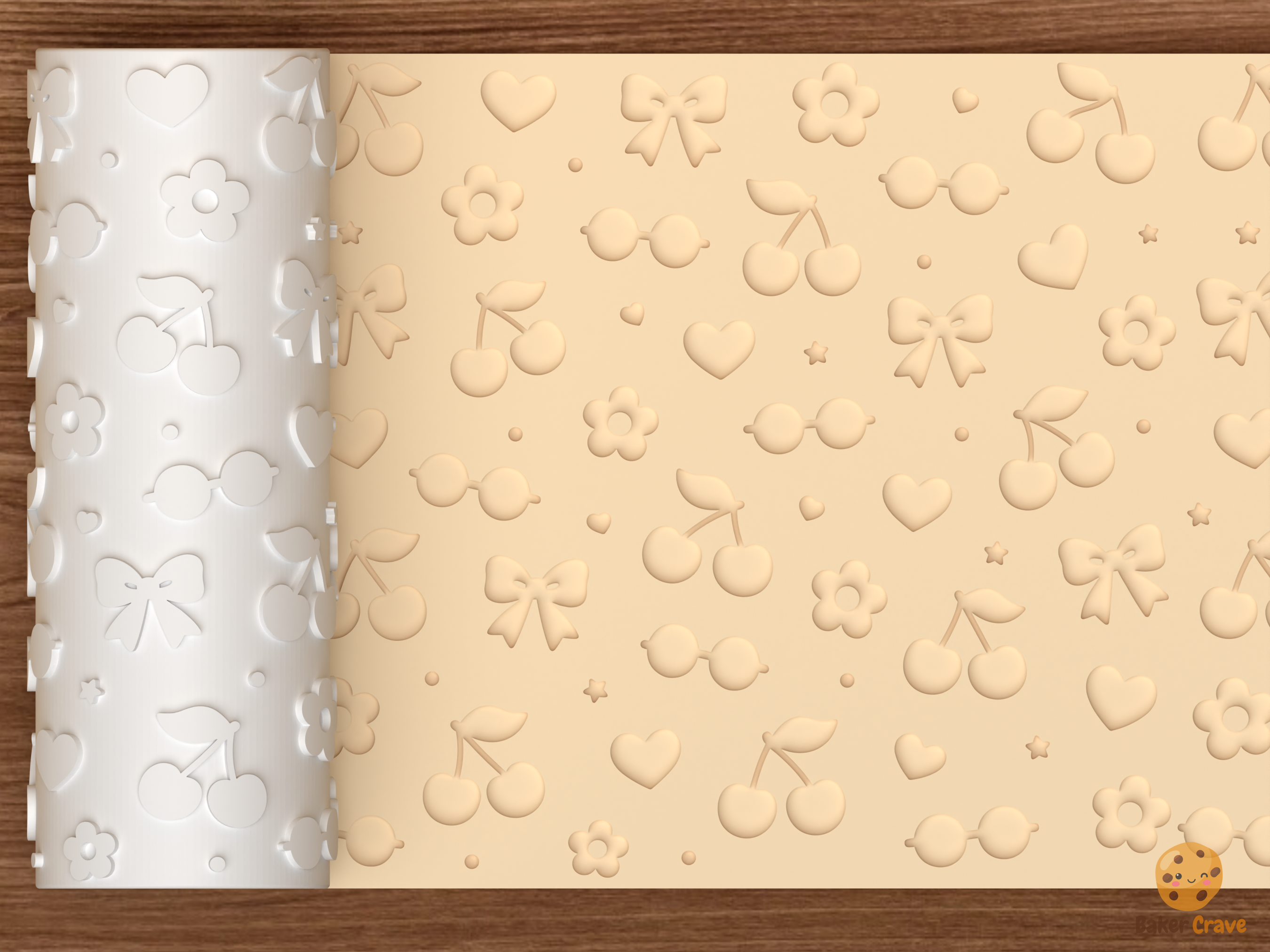 Cute Cherry Bow Textured Roller STL File - 01 main photo deboss