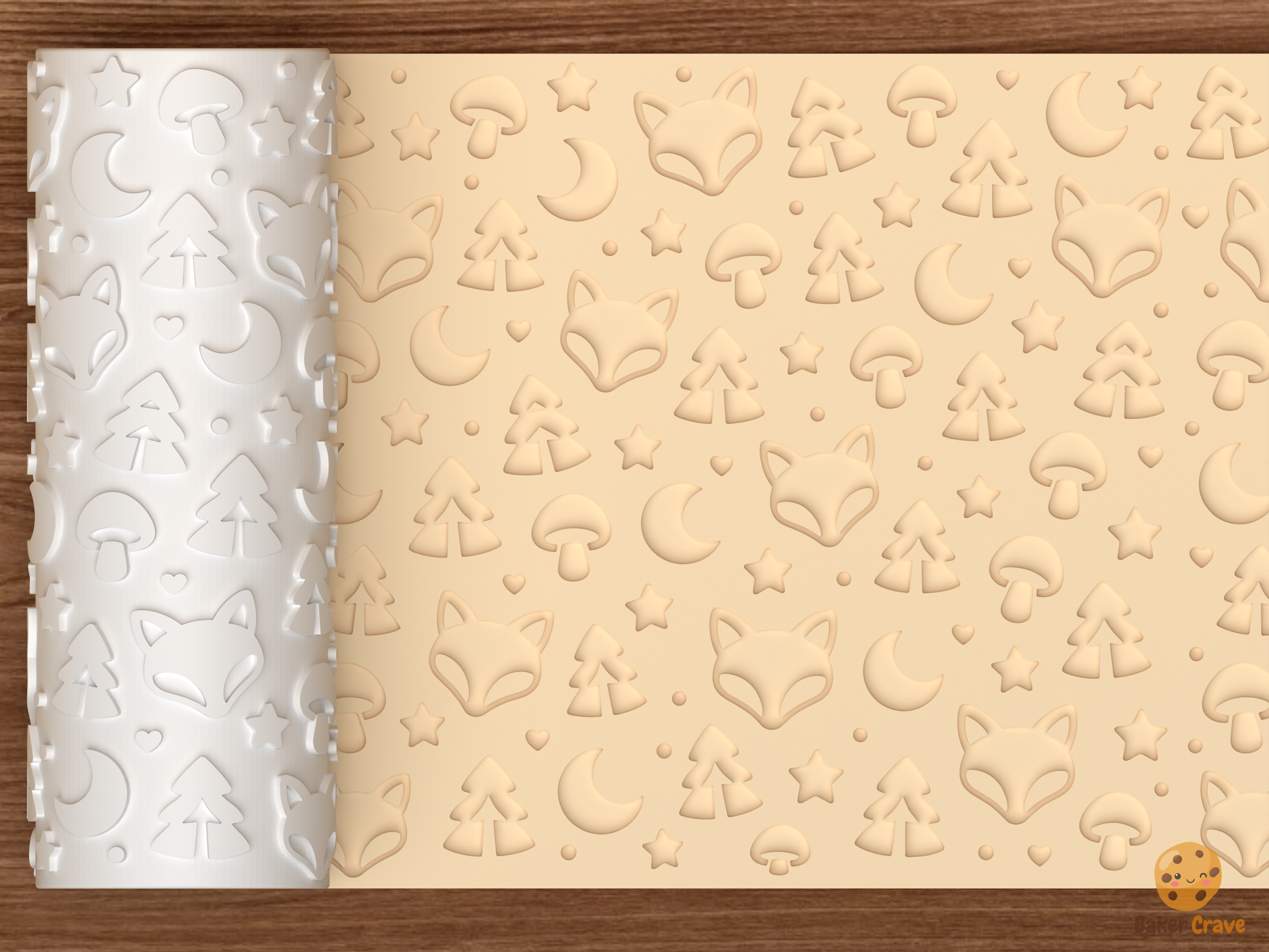 Fox Woodland Textured Roller STL File - 01 main photo deboss