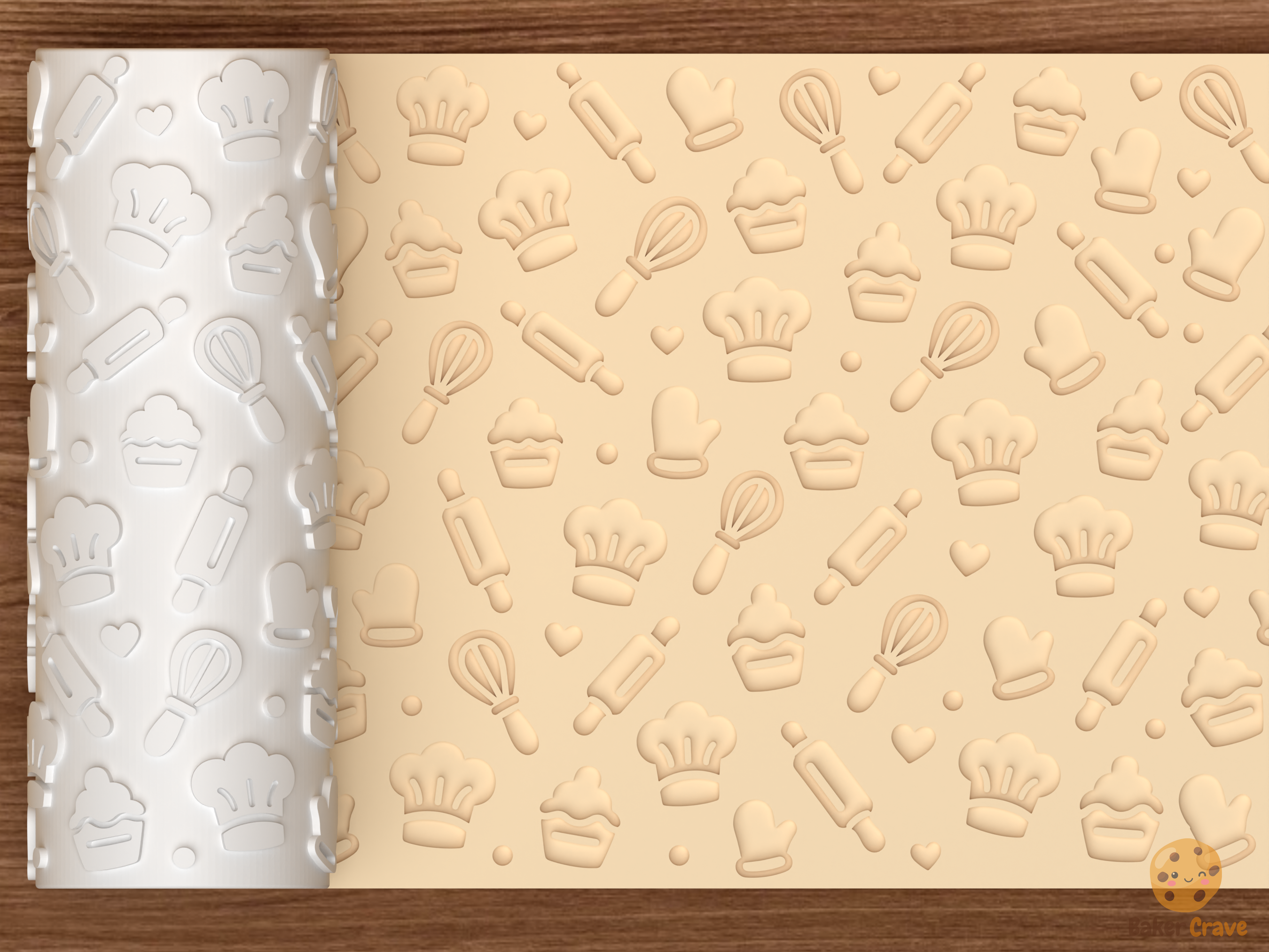 Baking Kitchen Chef Textured Roller STL File - 01 main photo deboss