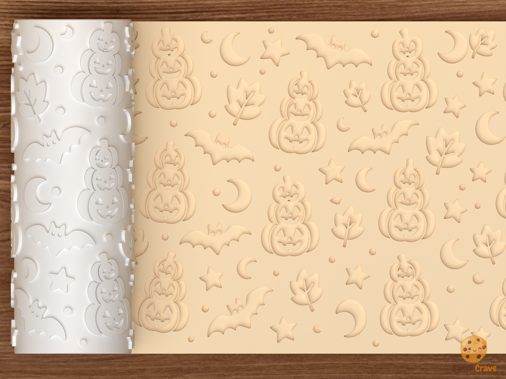 Jack O Lantern Stack Textured Roller STL File - 01 main photo deboss