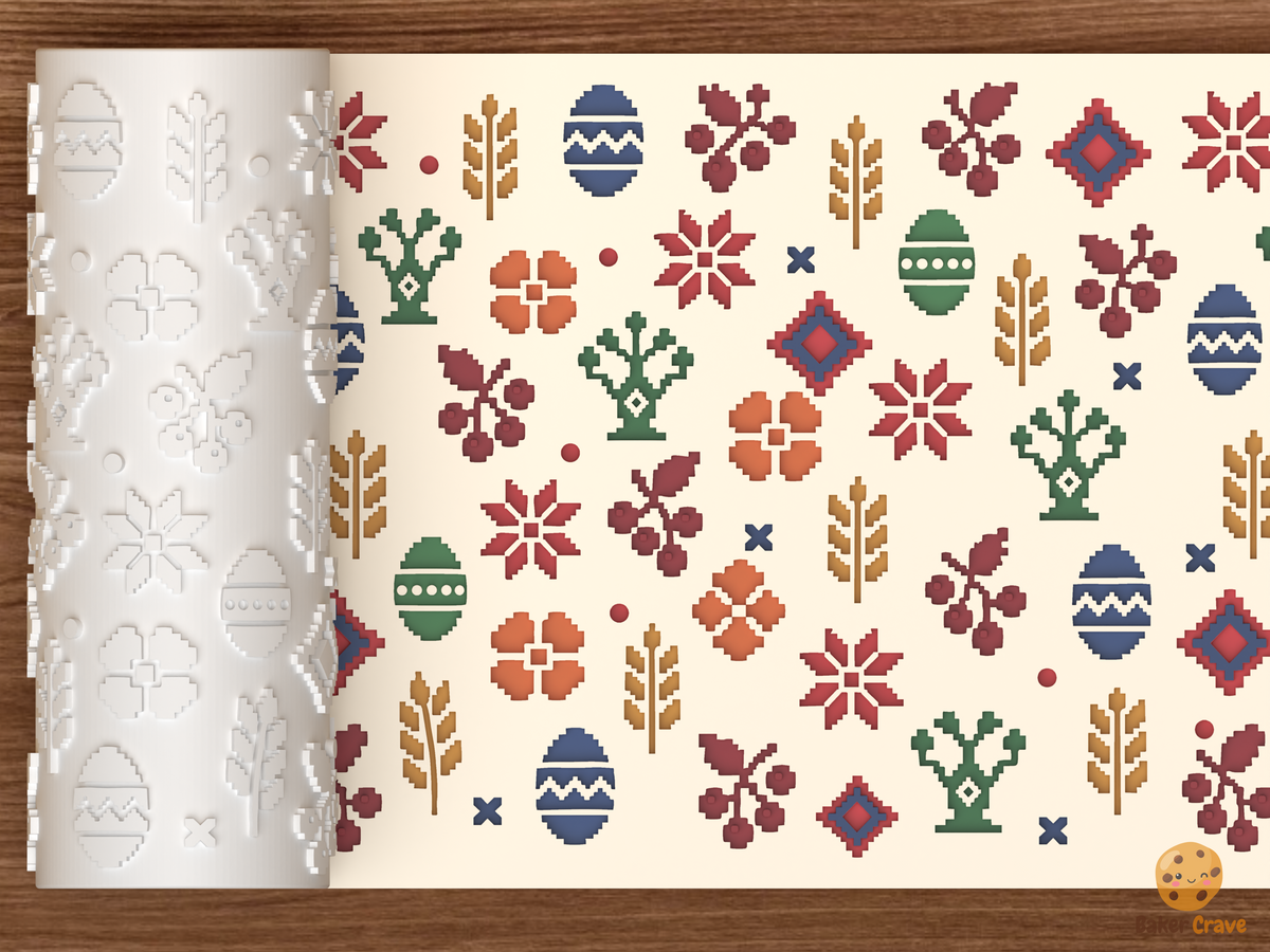 Ukrainian Vyshyvanka Cross Stitch Motifs Textured Roller