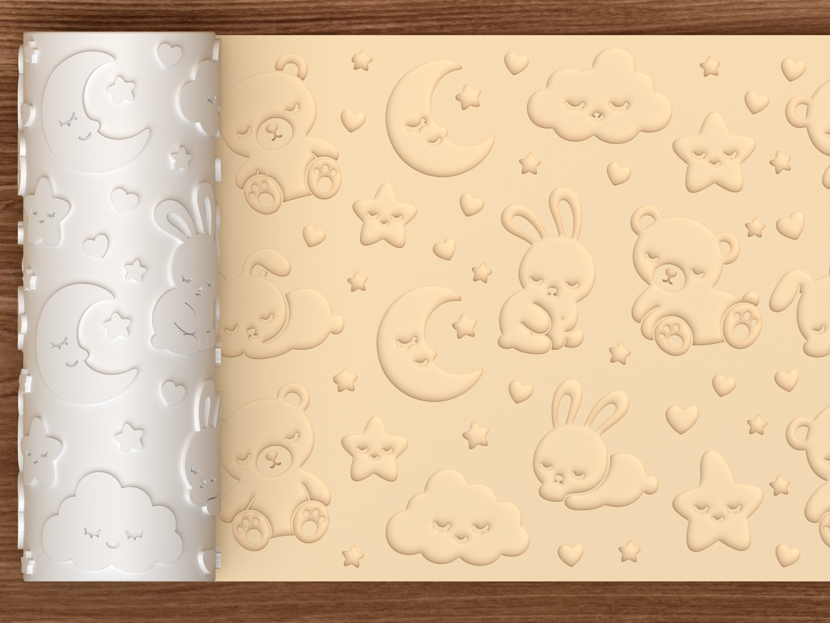 Sleepy Baby Animals Textured Roller STL File - 01 main photo deboss