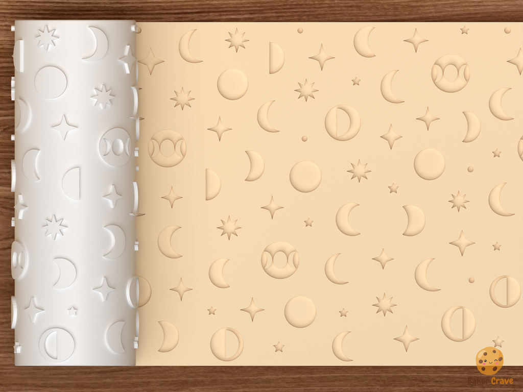Celestial Moon Phases Textured Roller STL File - 01 main photo deboss