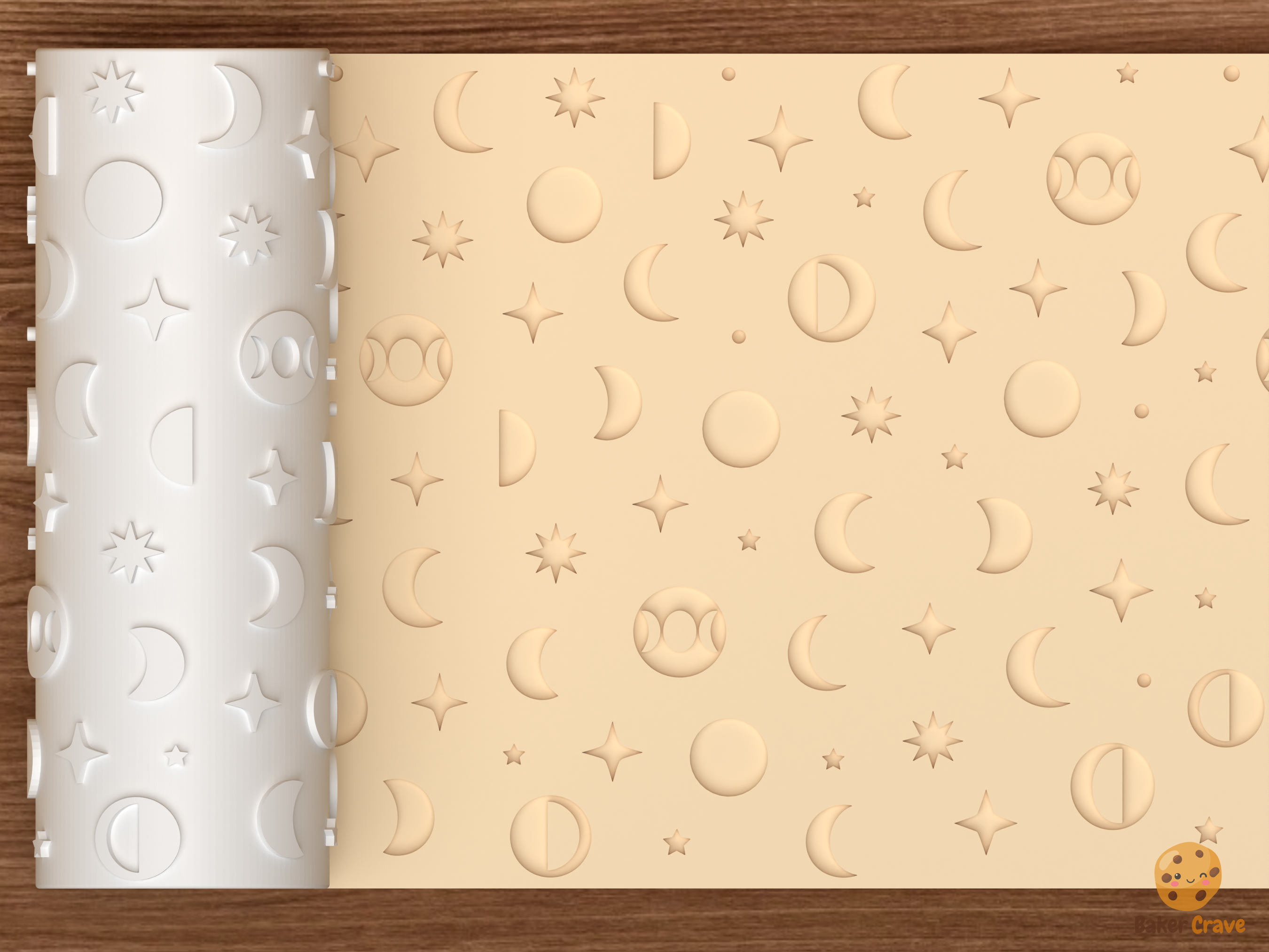 Celestial Moon Phases Textured Roller STL File - 01 main photo deboss