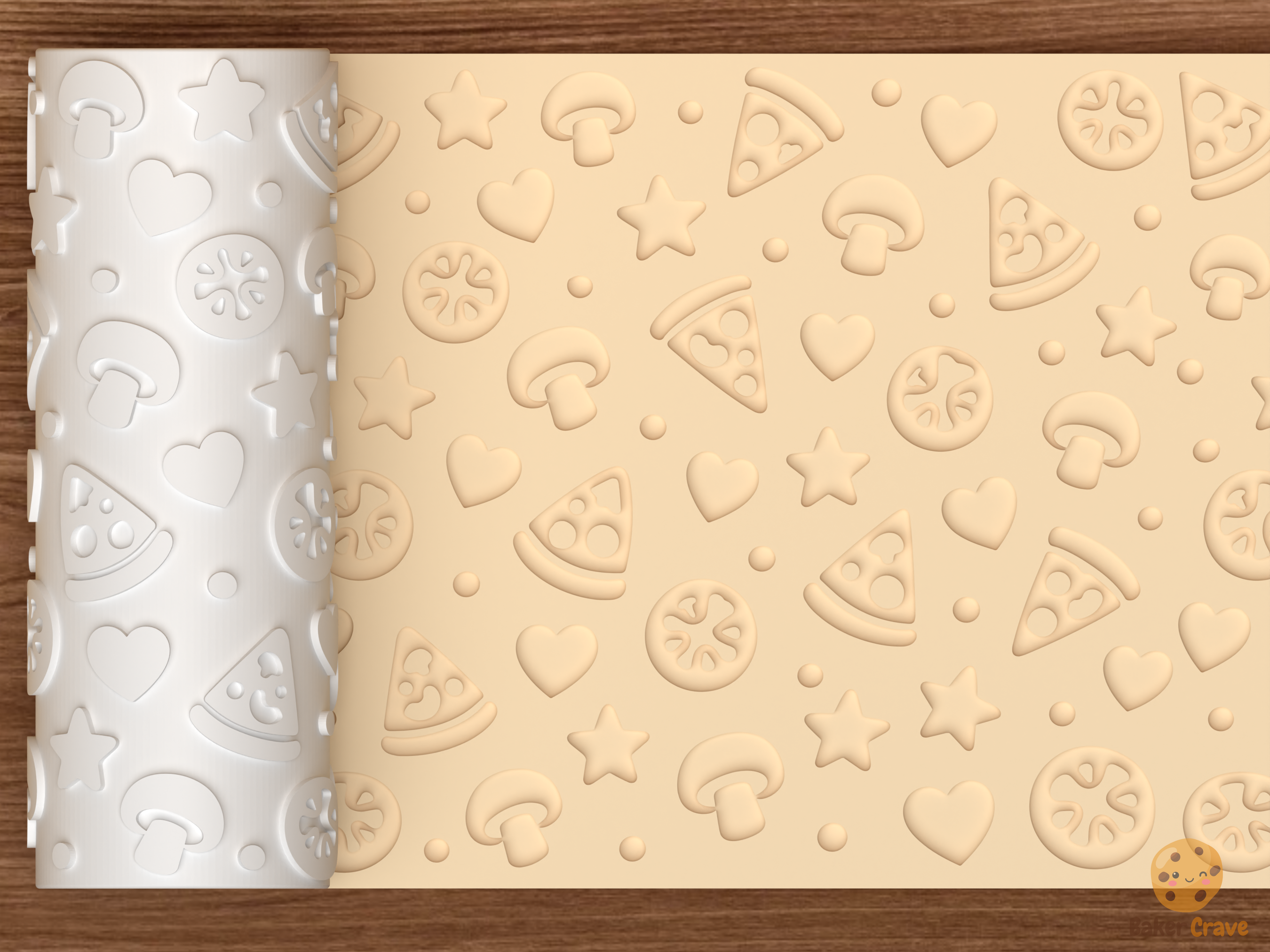 Pizza Party Textured Roller STL File - 01 main photo deboss