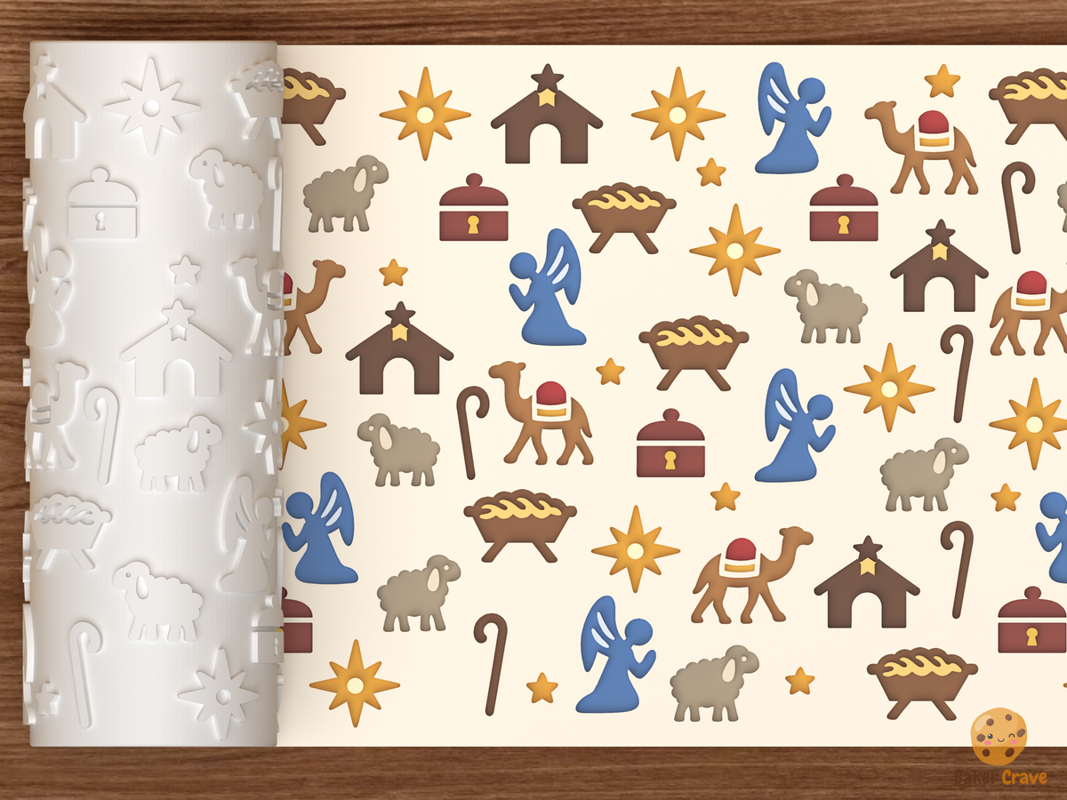 Christmas Nativity Symbols Textured Roller STL File