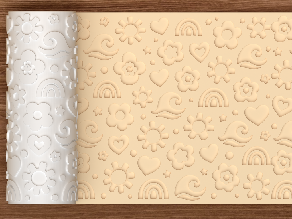 Boho Sunshine Rainbow Textured Roller STL File - 01 main photo deboss