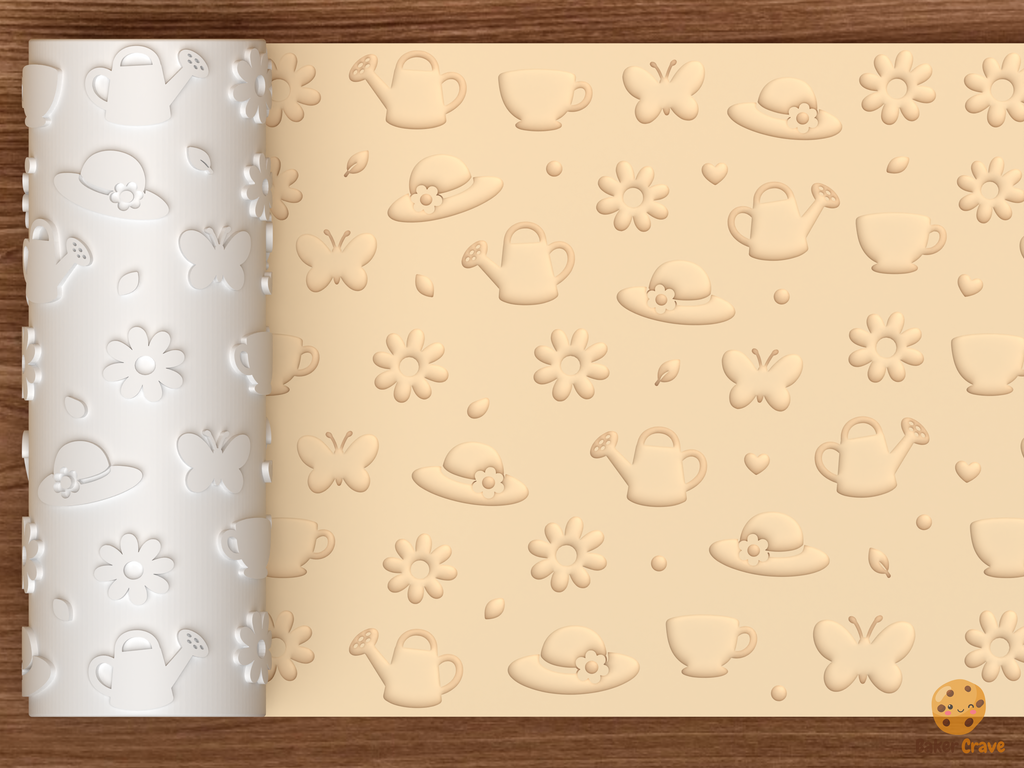 Spring Garden Tea Party Textured Roller STL File - 01 main photo deboss