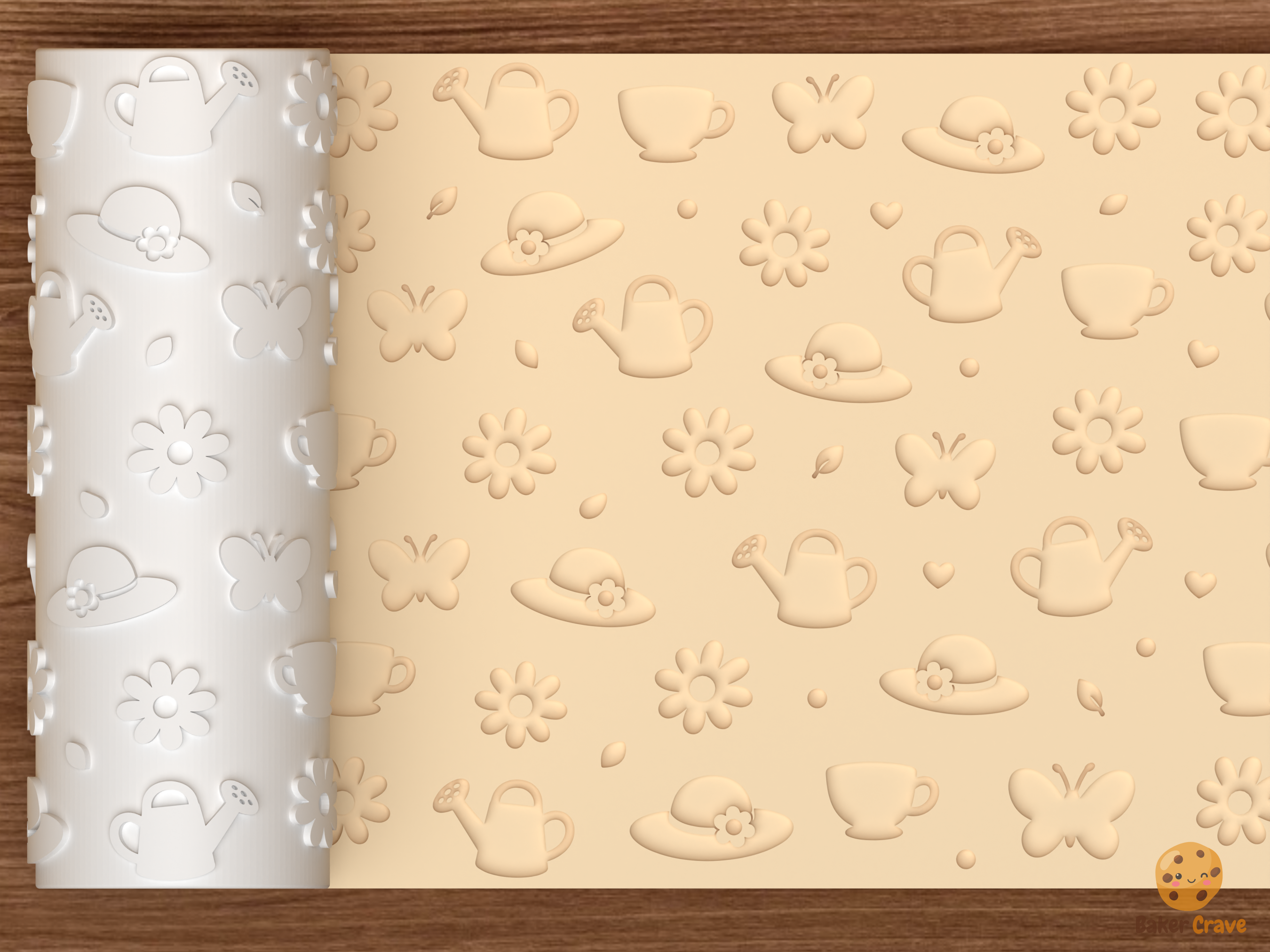 Spring Garden Tea Party Textured Roller STL File - 01 main photo deboss
