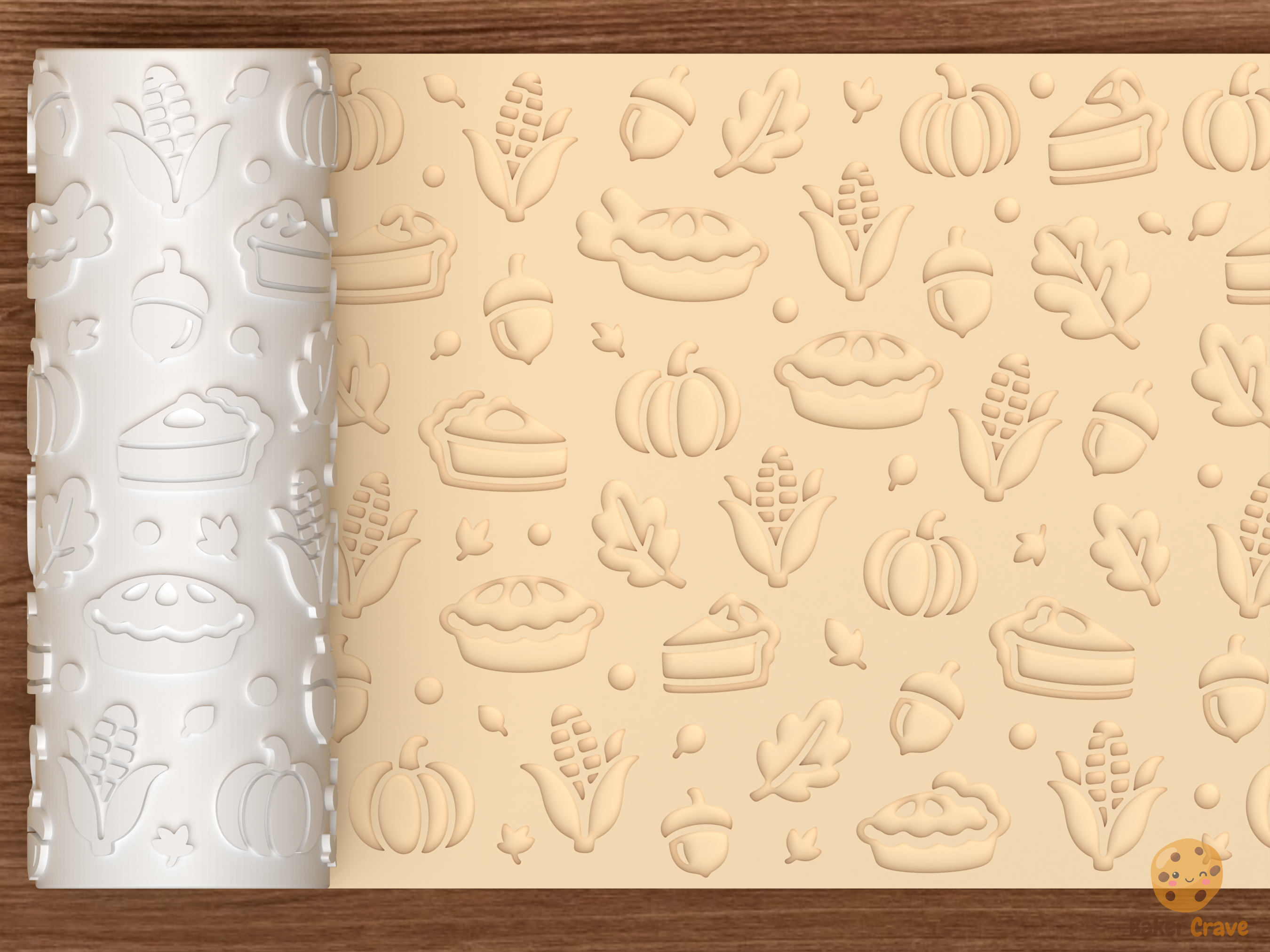 Thanksgiving Harvest Textured Roller STL File - 01 main photo deboss