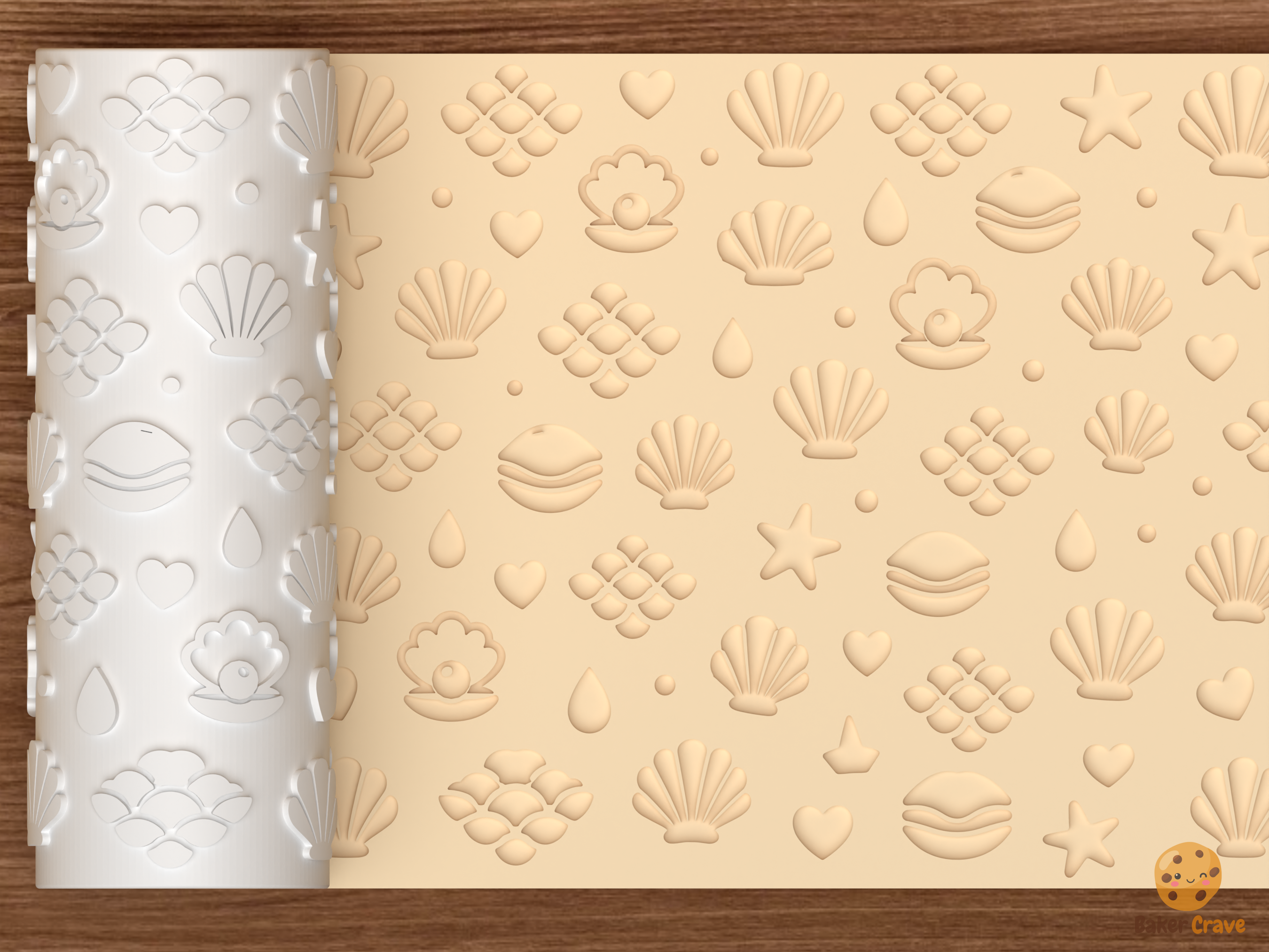 Coastal Seashell Textured Roller STL File - 01 main photo deboss