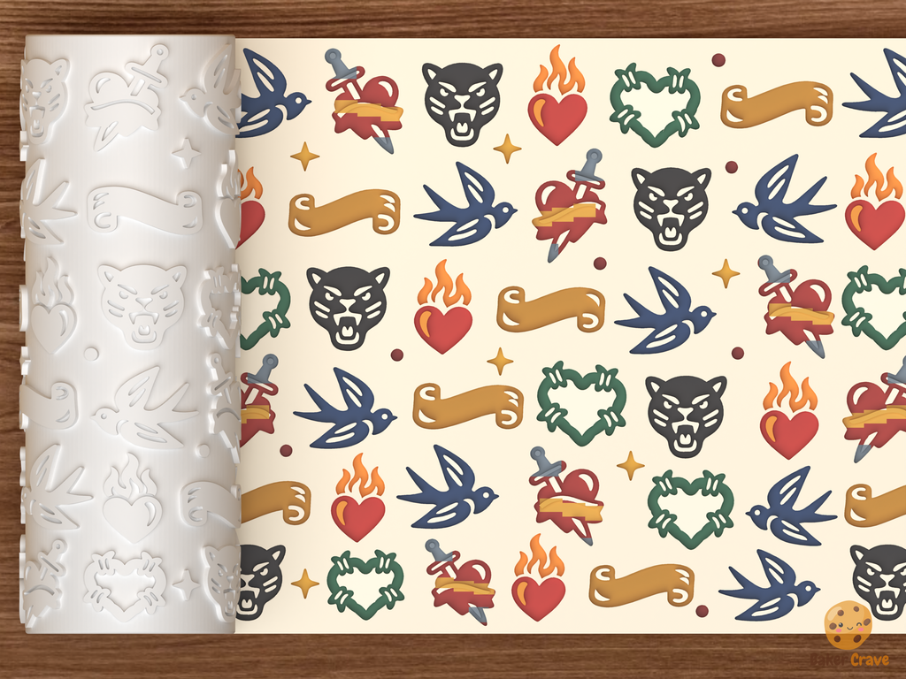 Traditional Tattoo Flash Textured Roller STL File