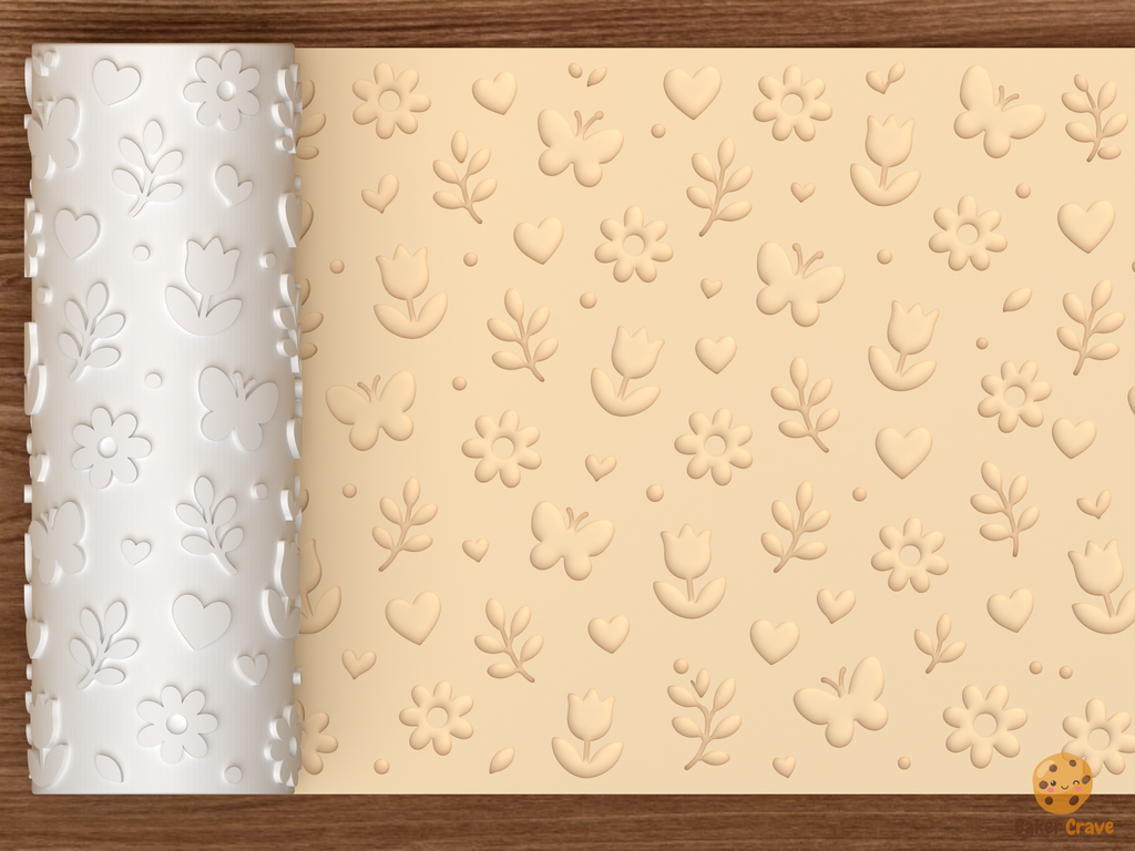 Spring Garden Hearts Textured Roller STL File - 01 main photo deboss