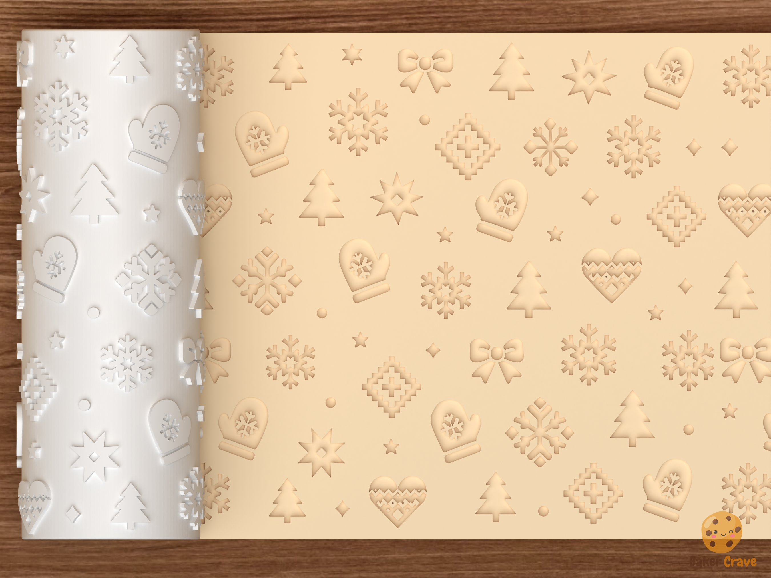 Nordic Winter Holiday Textured Roller STL File - 01 main photo deboss