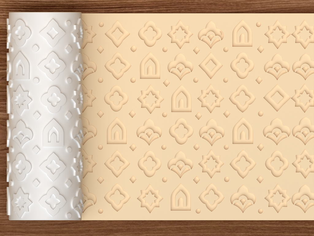 Moroccan Islamic Geometry Textured Roller STL File - 01 main photo deboss