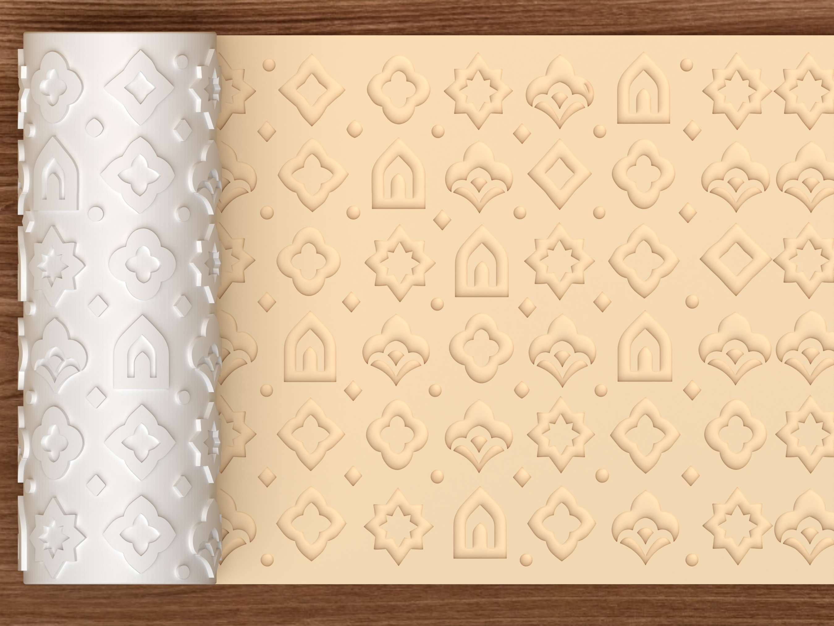 Moroccan Islamic Geometry Textured Roller STL File - 01 main photo deboss
