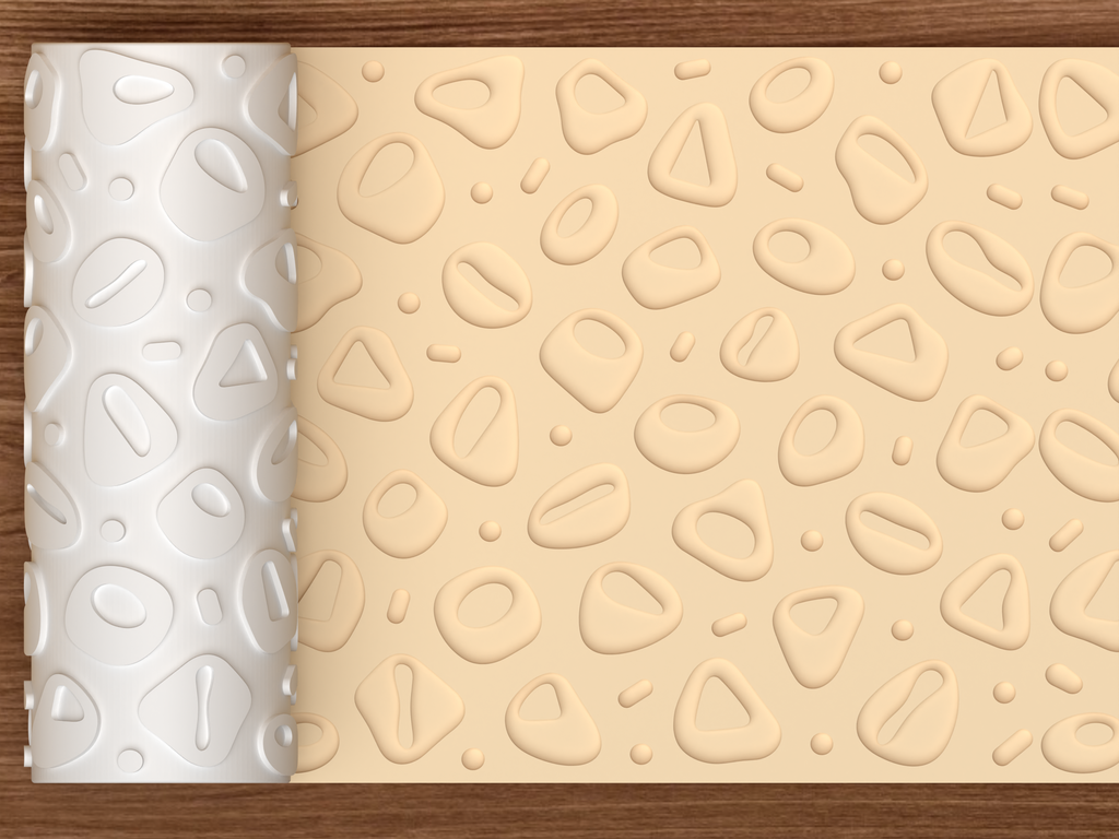 Mid Century Abstract Pebble Textured Roller STL File - 01 main photo deboss