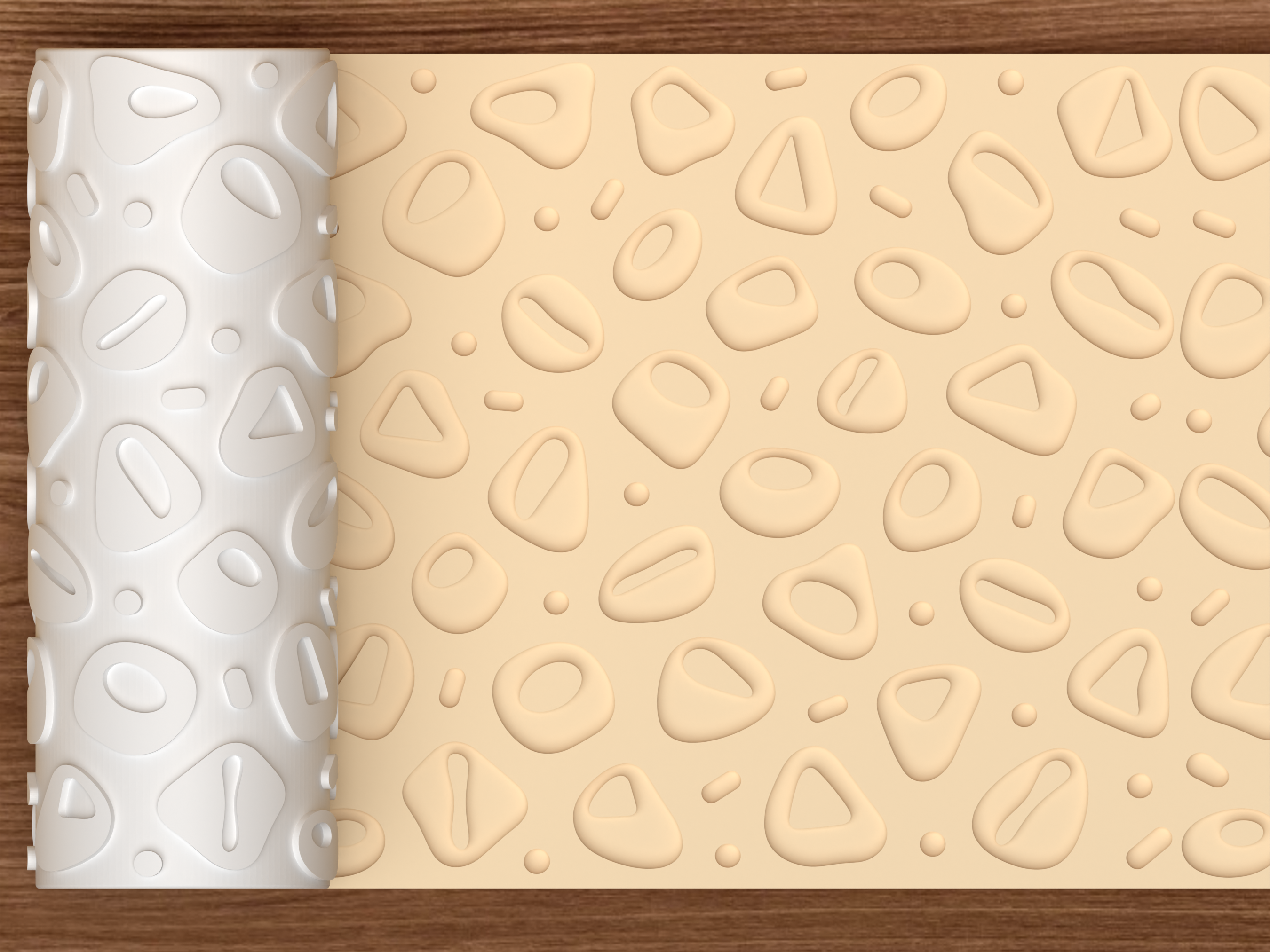 Mid Century Abstract Pebble Textured Roller STL File - 01 main photo deboss
