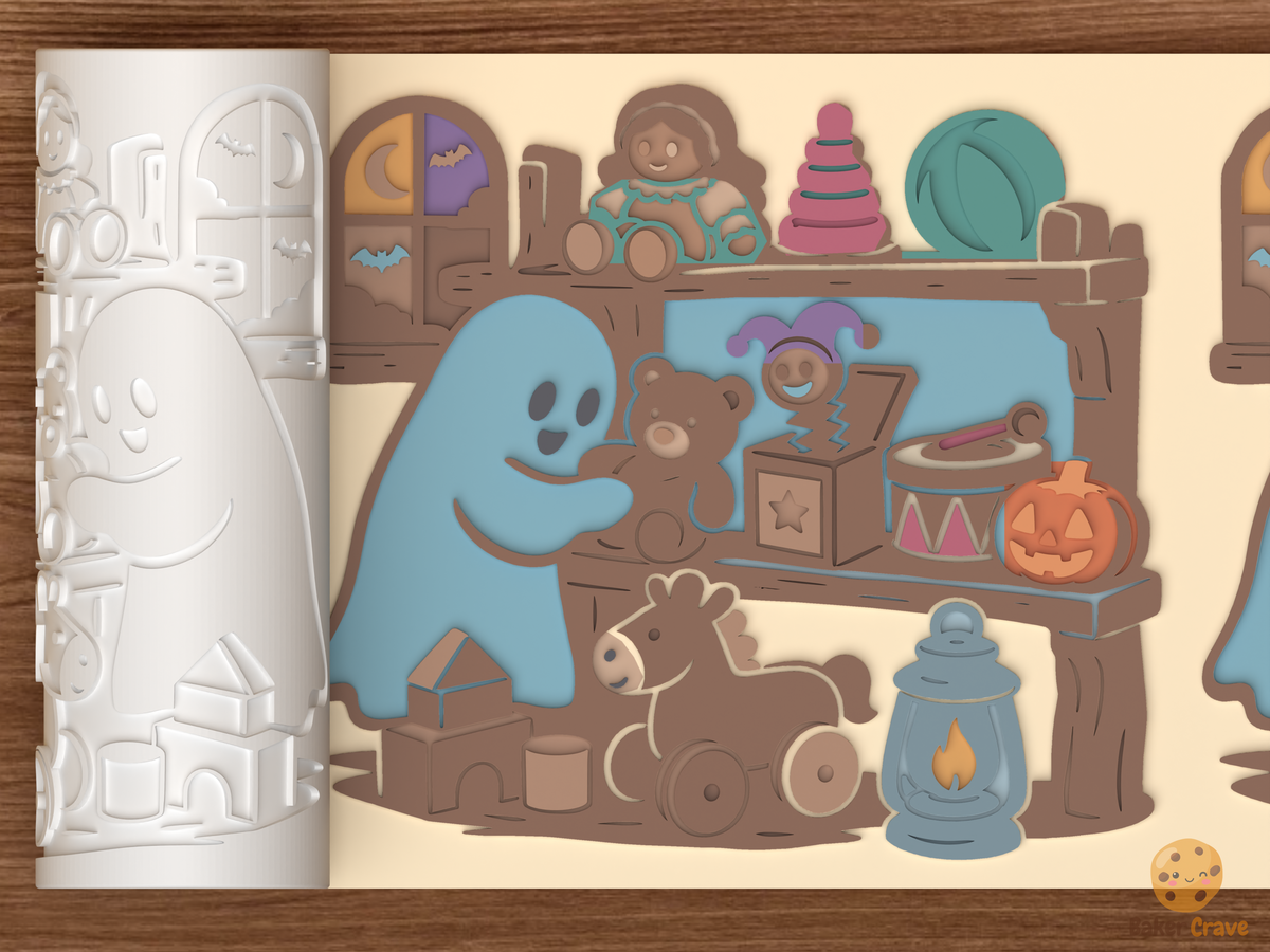 Haunted Toy Shelf Textured Roller STL File - 01 main photo emboss colored
