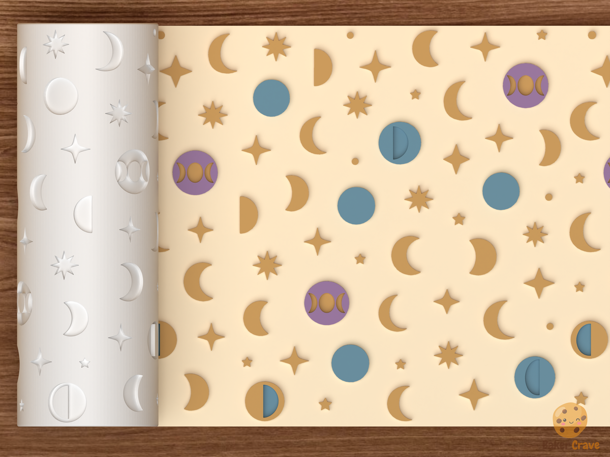 Celestial Moon Phases Textured Roller STL File - 01 main photo emboss colored