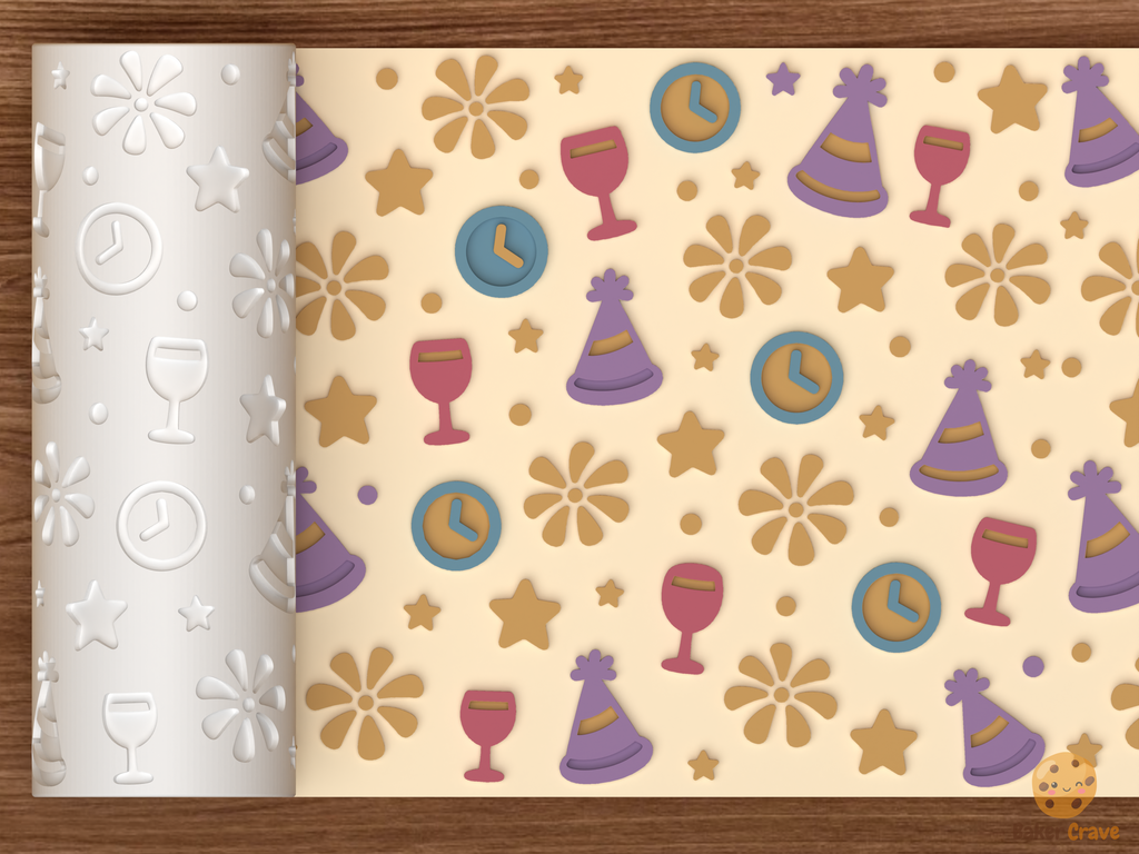 New Year Celebration Textured Roller STL File - 01 main photo emboss colored