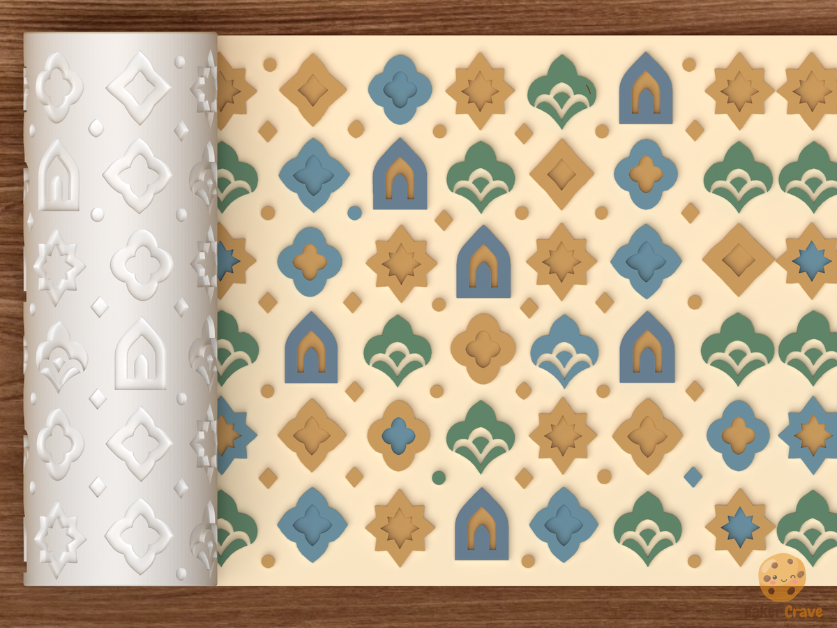 Moroccan Islamic Geometry Textured Roller STL File - 01 main photo emboss colored