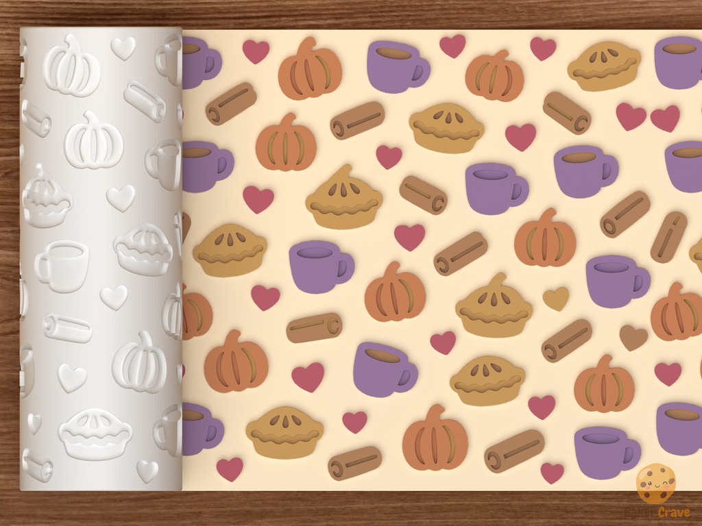Cozy Fall Baking Textured Roller STL File - 01 main photo emboss colored