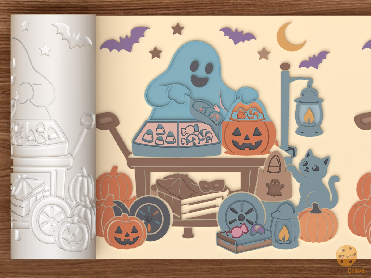 Trick Or Treat Supply Cart Textured Roller STL File - 01 main photo emboss colored
