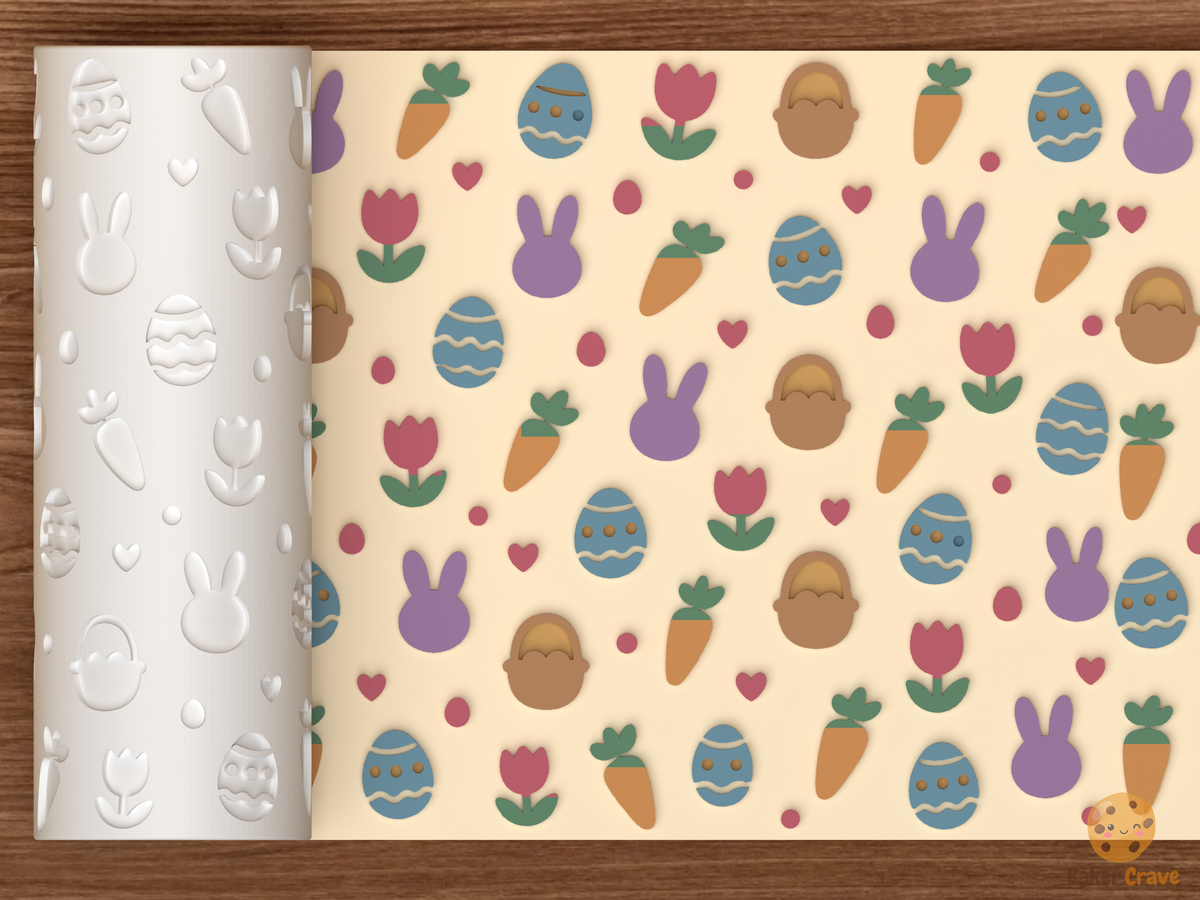 Easter Bunny Garden Textured Roller STL File - 01 main photo emboss colored